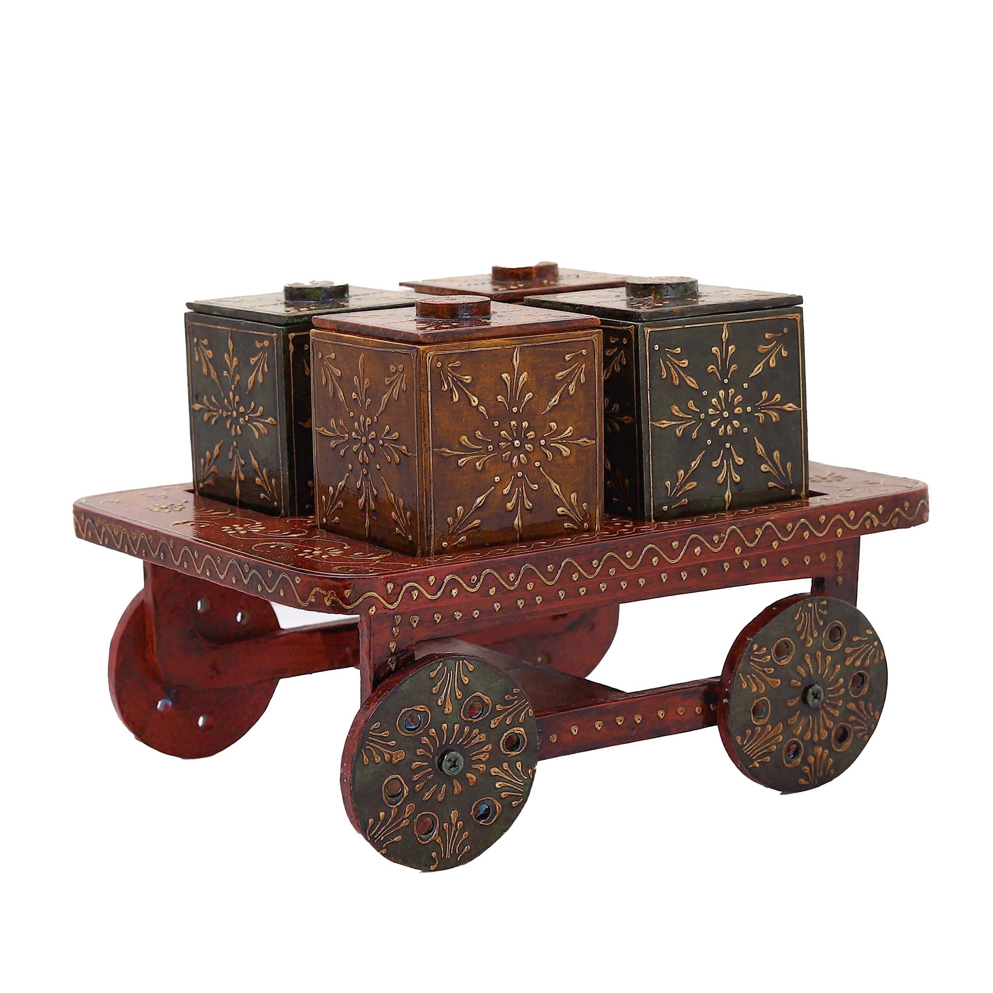 Cart-Shaped Wooden Dry Fruit Box with 4 Compartments – Elegant Storage for Nuts & Snacks