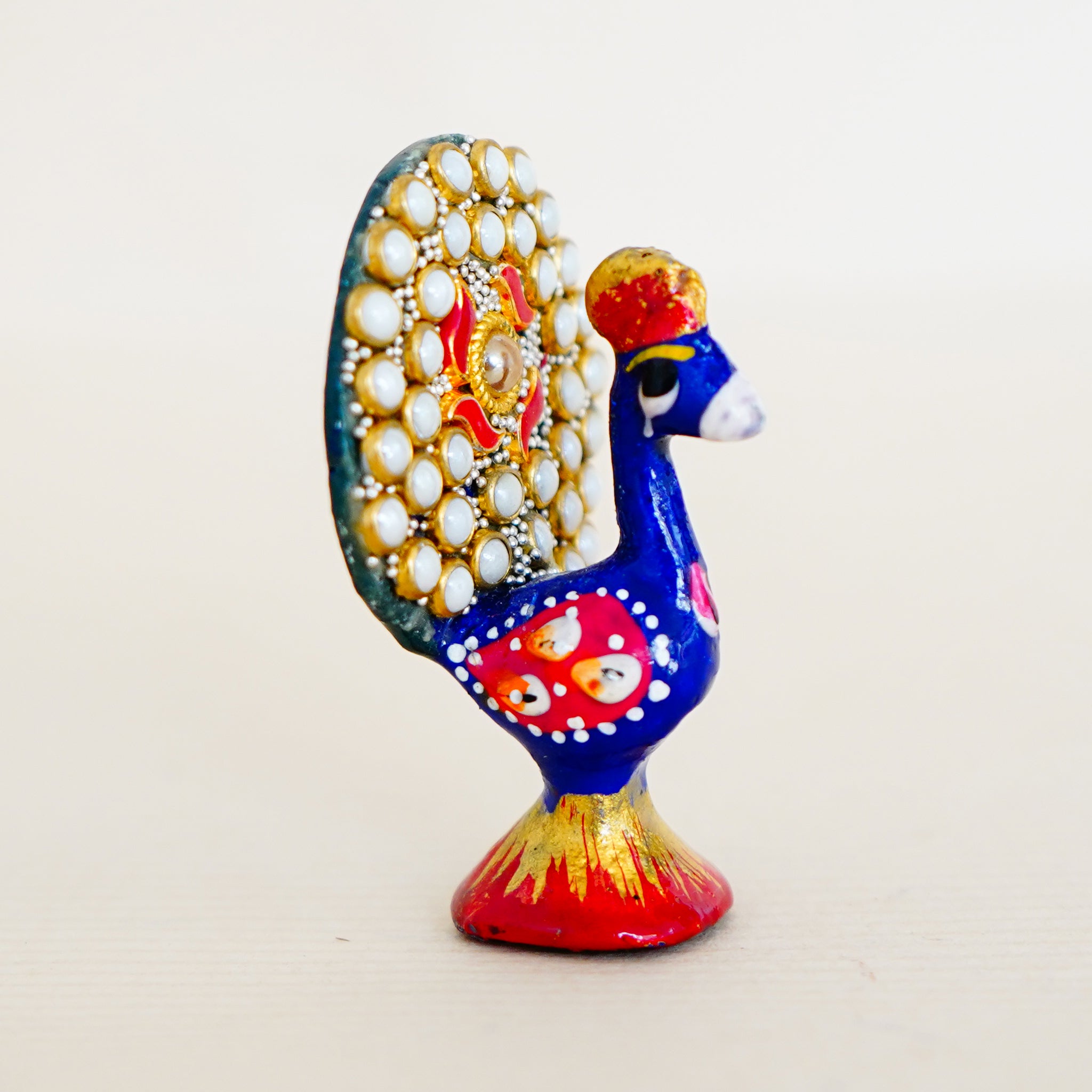 Elegant Handcrafted Meenakari Design Dancing Peacock Statue Blue(1 Inch)