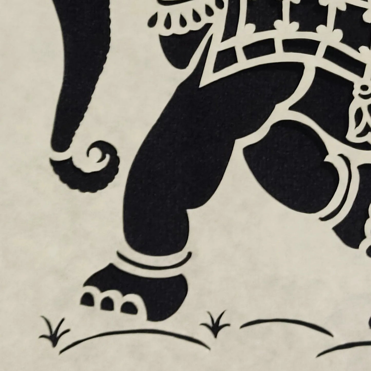 Lucky Elephant: Sanjhi Paper Cutting Art on White Background