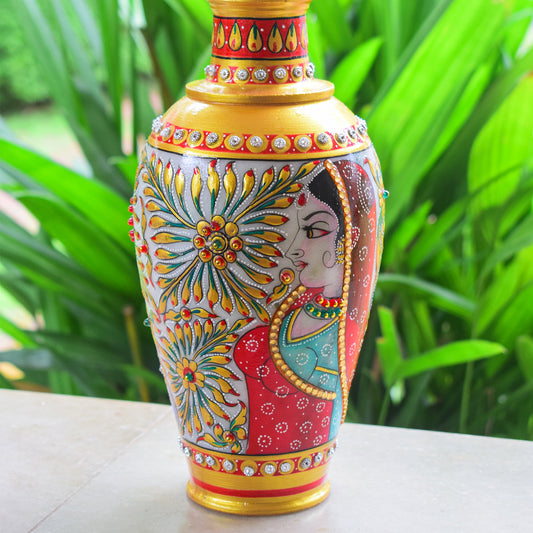 Kishangarh Marble Vase with Traditional Women Motifs