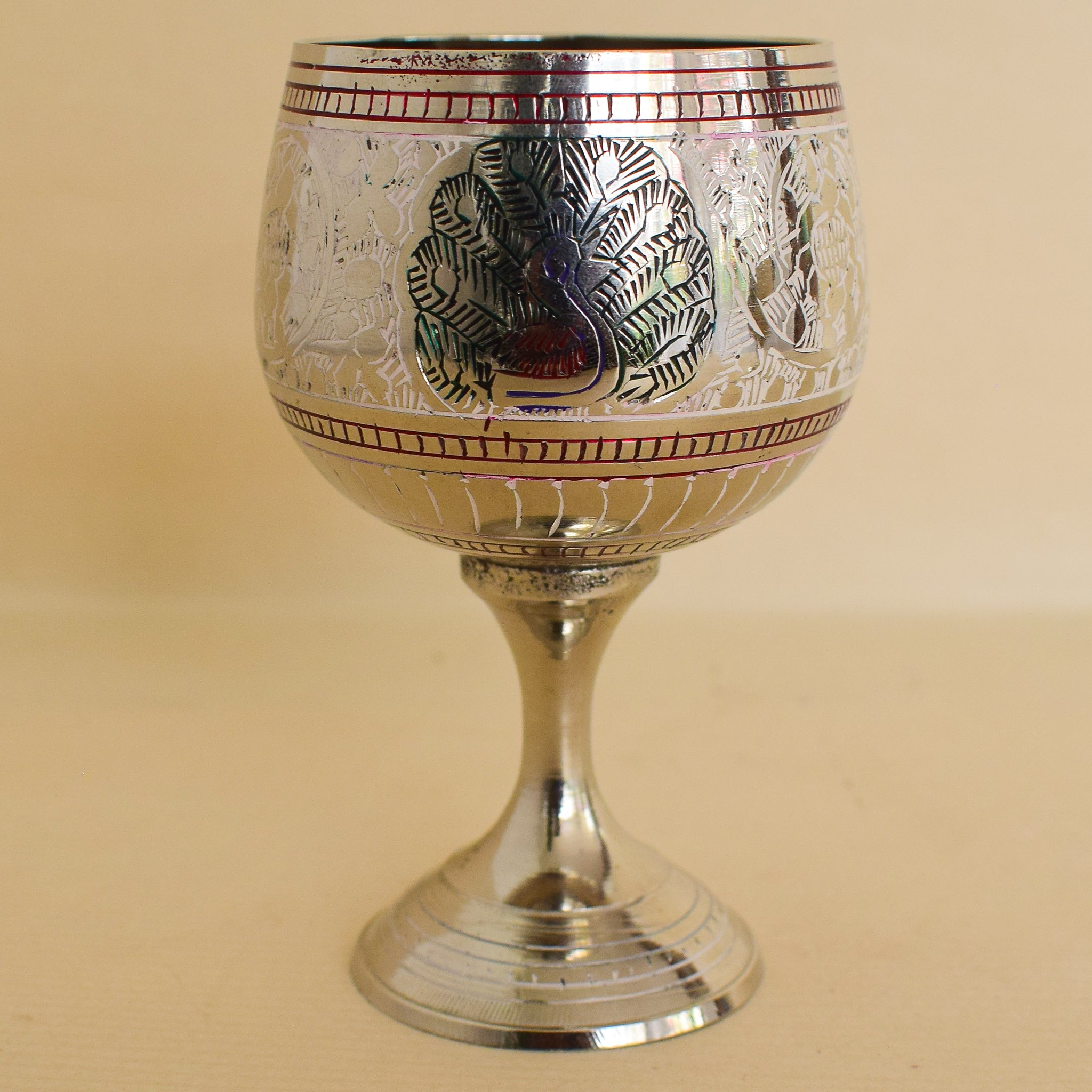 Brass Wine Glass with Handmade with Peacock Minakari Work-Set of Two