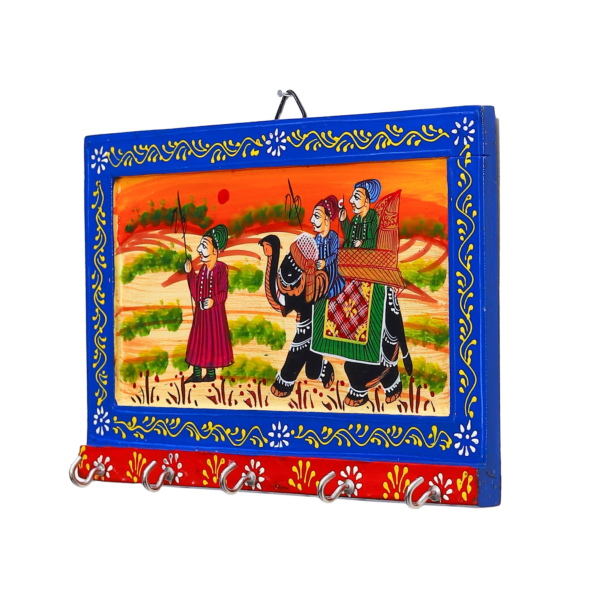 Hand-Painted Rajastani Art Wooden Key Hanger stand