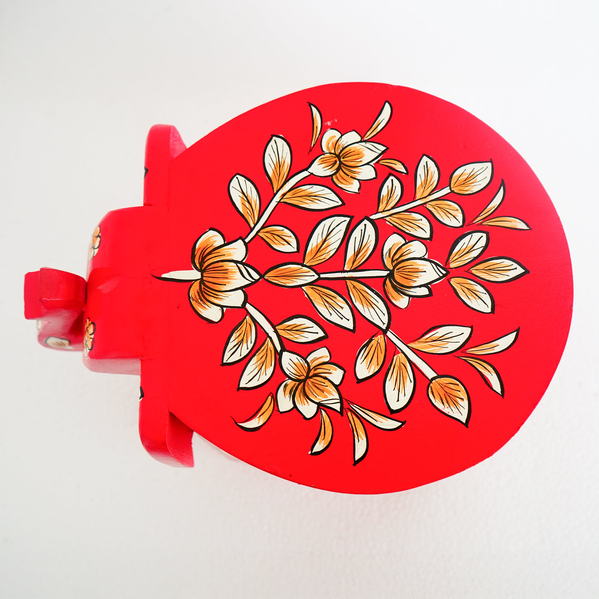 Hand-Painted Wooden Elephant Shape Red Stool