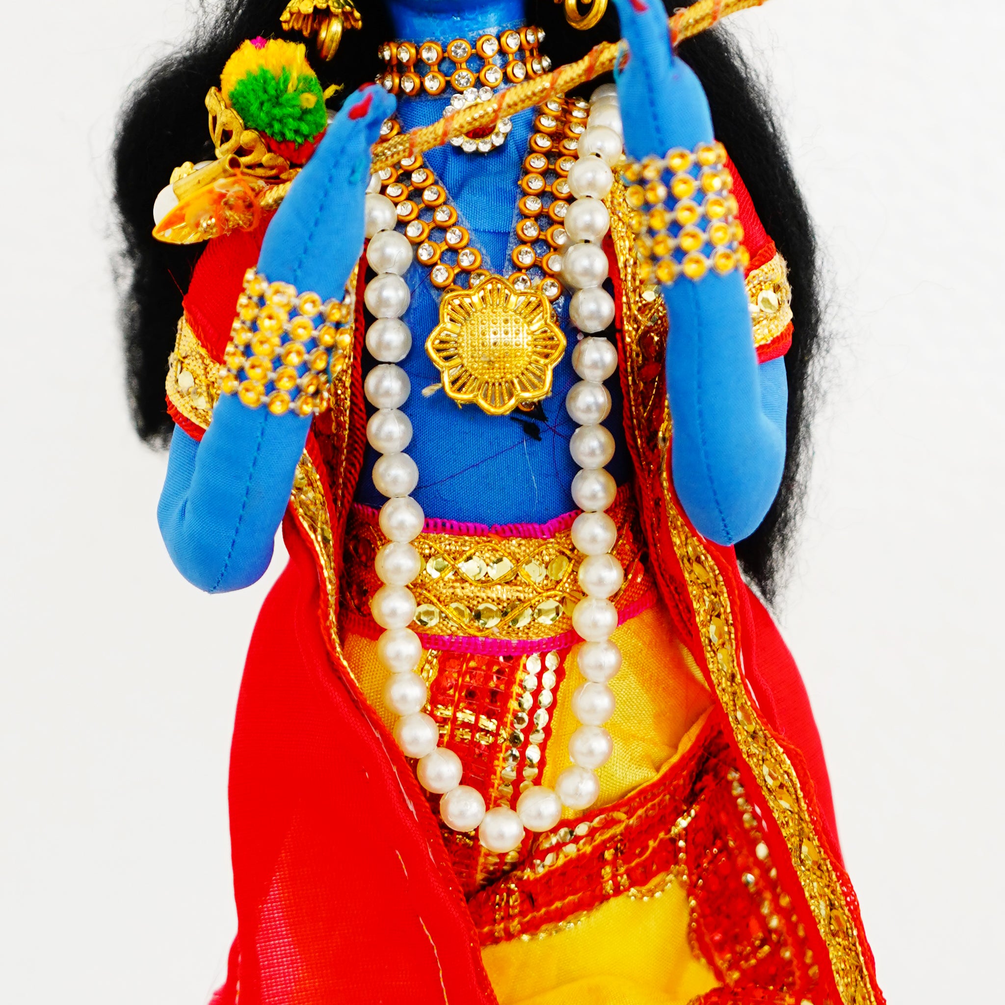 Handmade Fabric Doll Flute Enchanter Krishna in Bliss Orange Crown