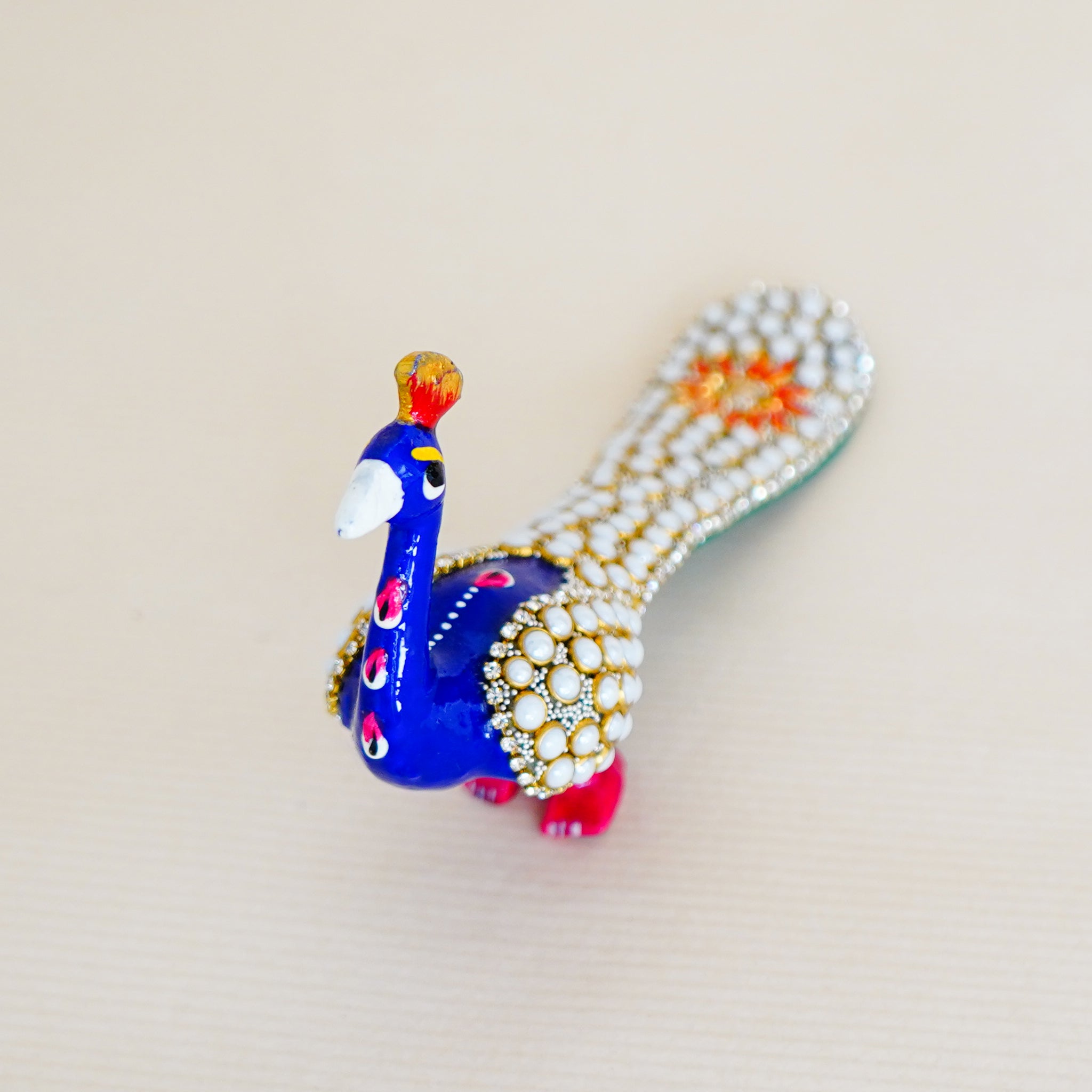 Elegant Handcrafted Meenakari Design Beaded Peacock Statue Blue