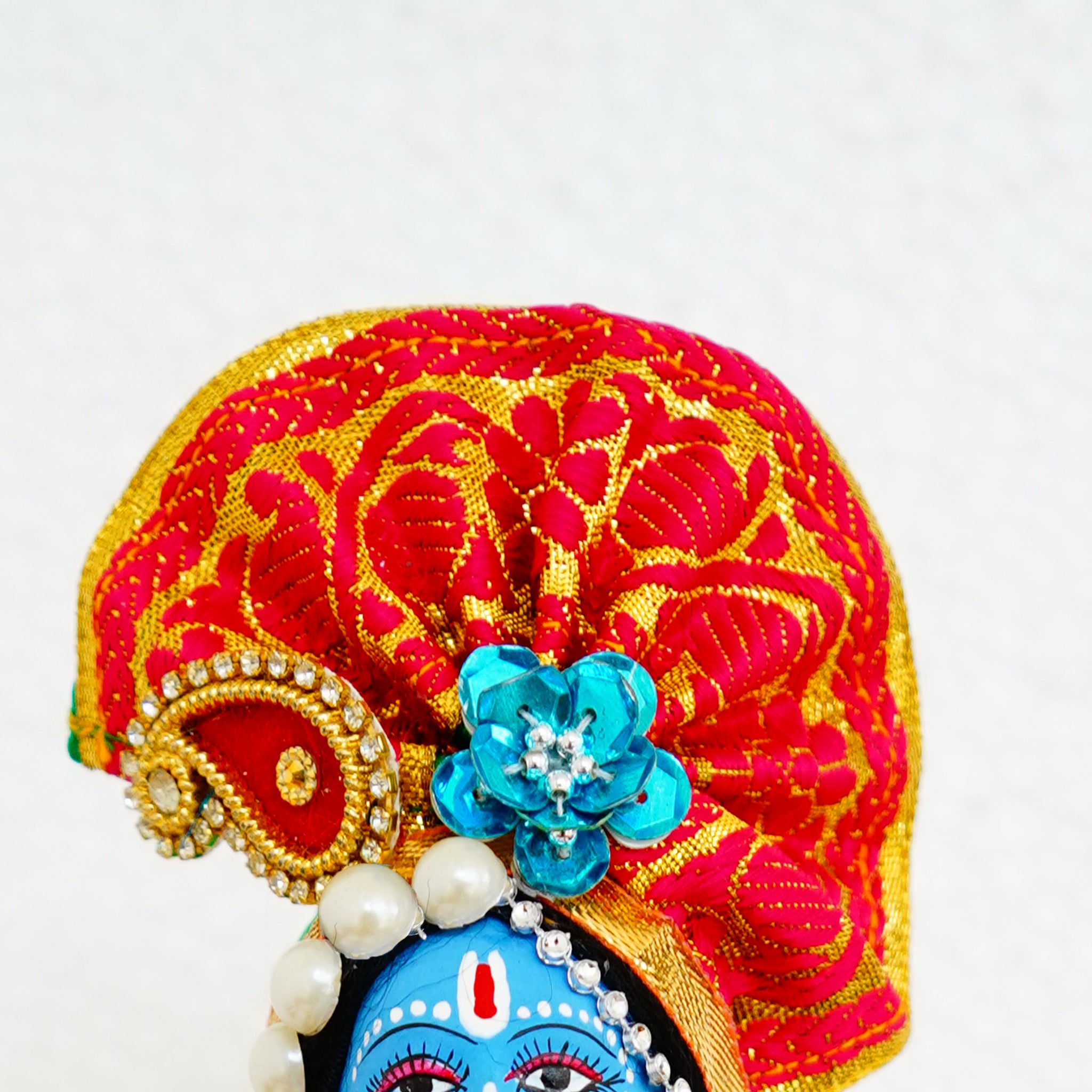 Handmade Fabric Doll Flute Enchanter Krishna in Bliss Red Crown