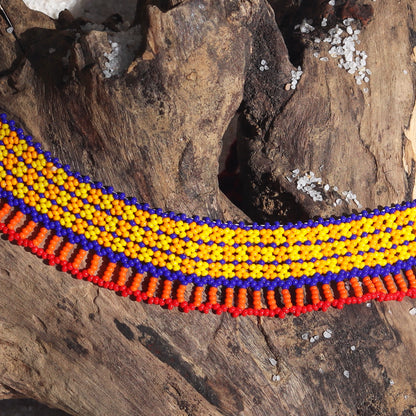 Bead work Neck piece - Violet & Yellow