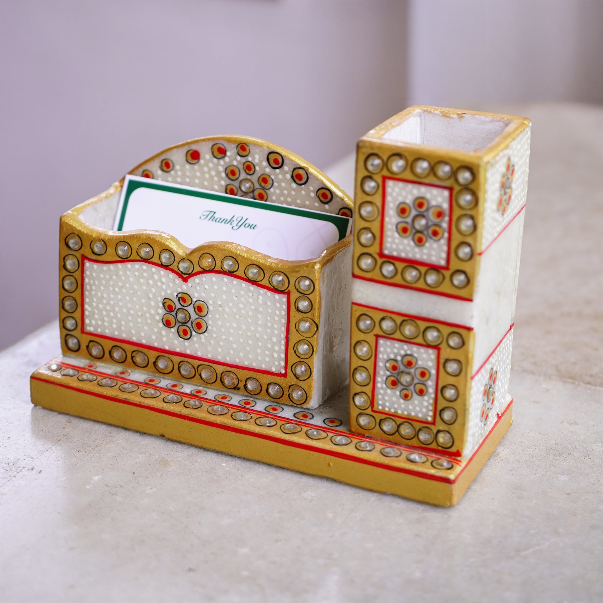 Kishangarh Marble Card Holder with Pen Stand