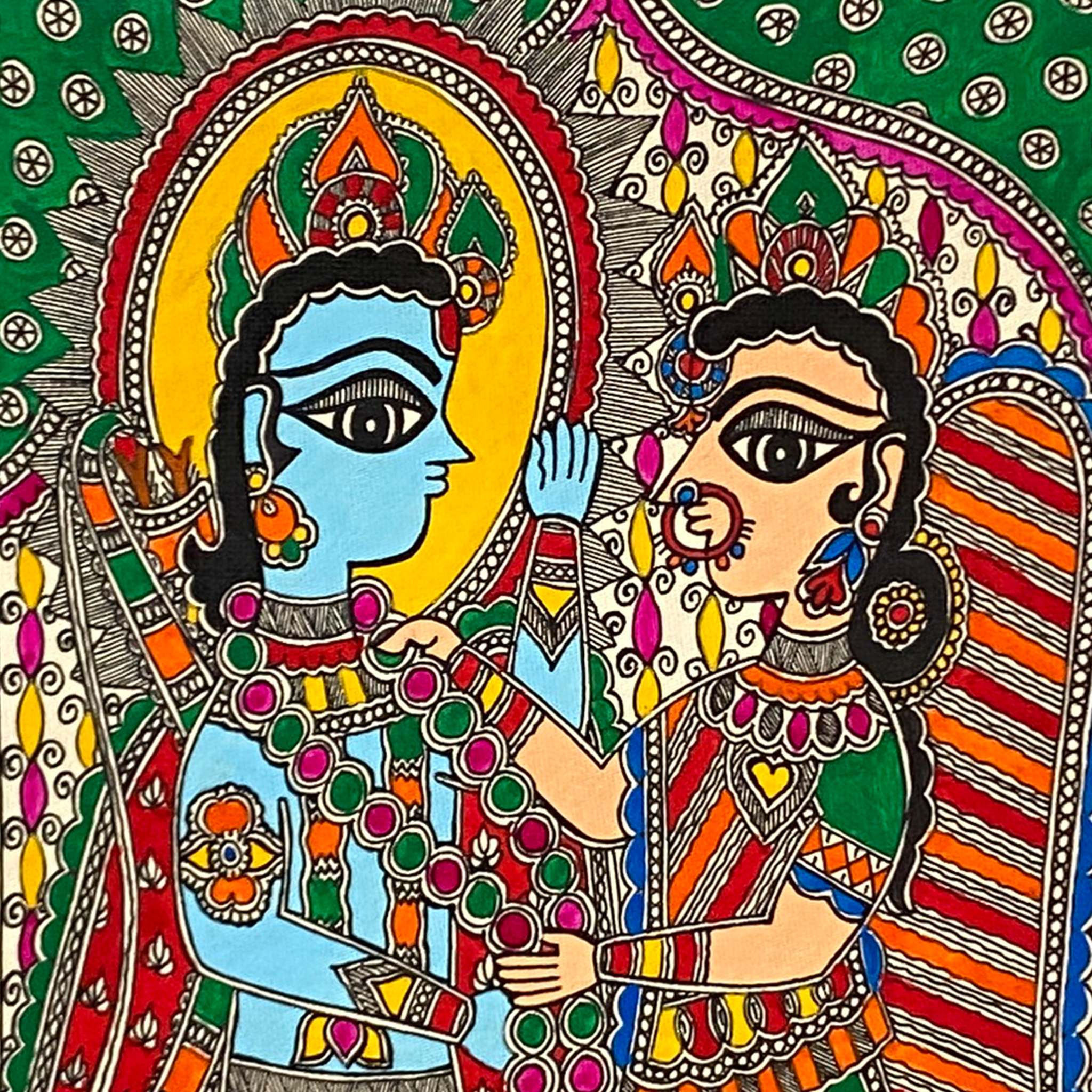 Hand Painted Madhubani Radha Krishna-Made to Order