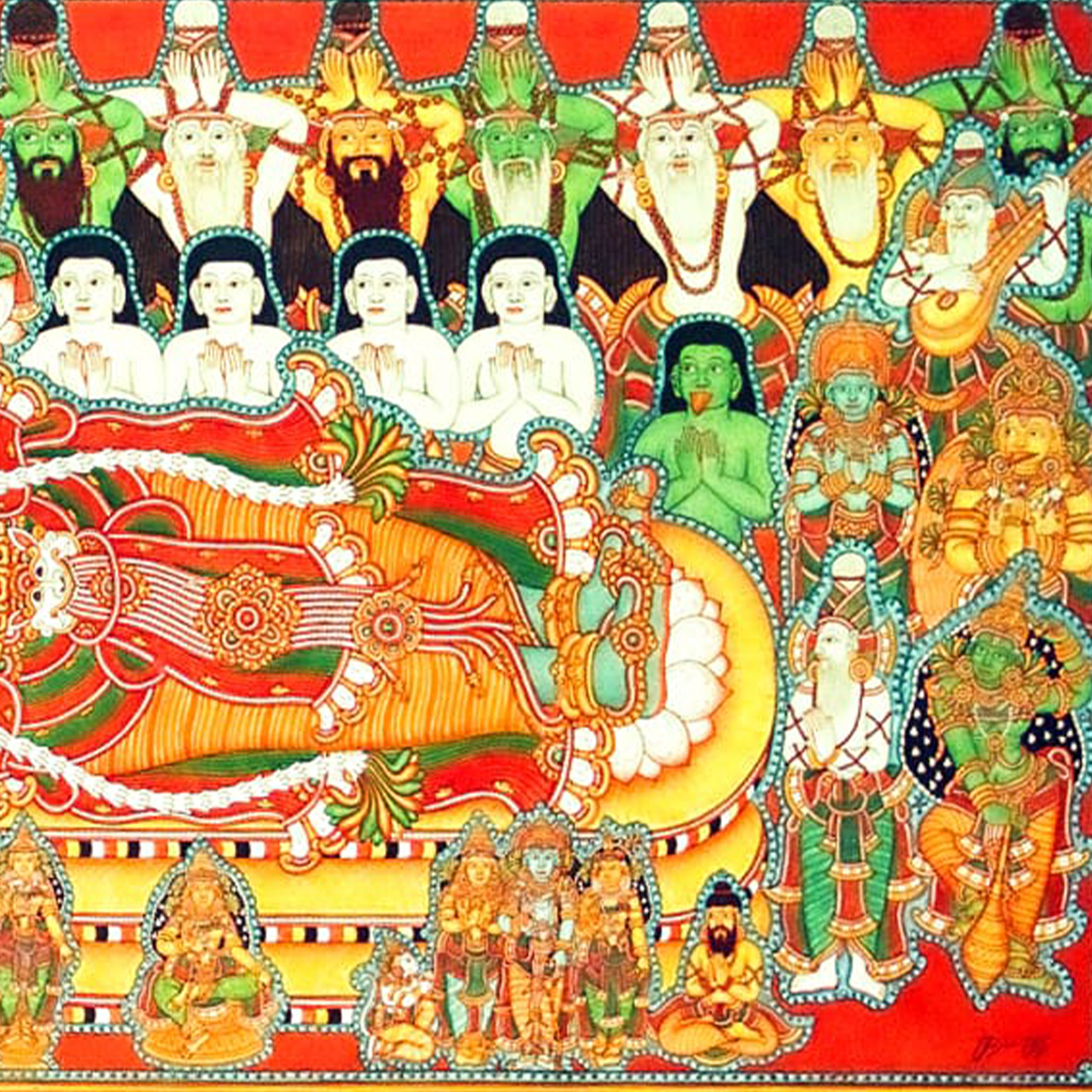 Ananthasayanam-Sree Padmanabha Kerala Mural Painting-Red-Made to Order(48 in X 24 in)