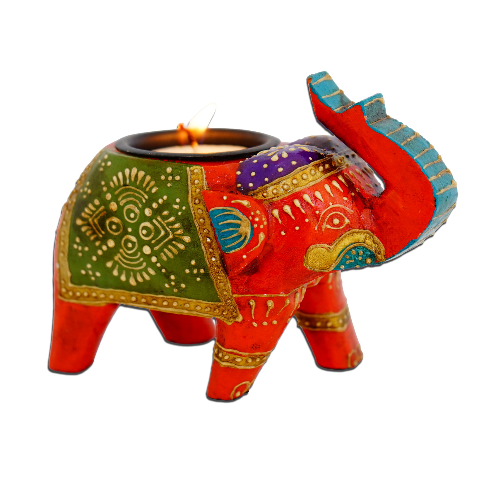 Exotic Elephant Candle Holder Indian Art Inspired Home Decor Orange