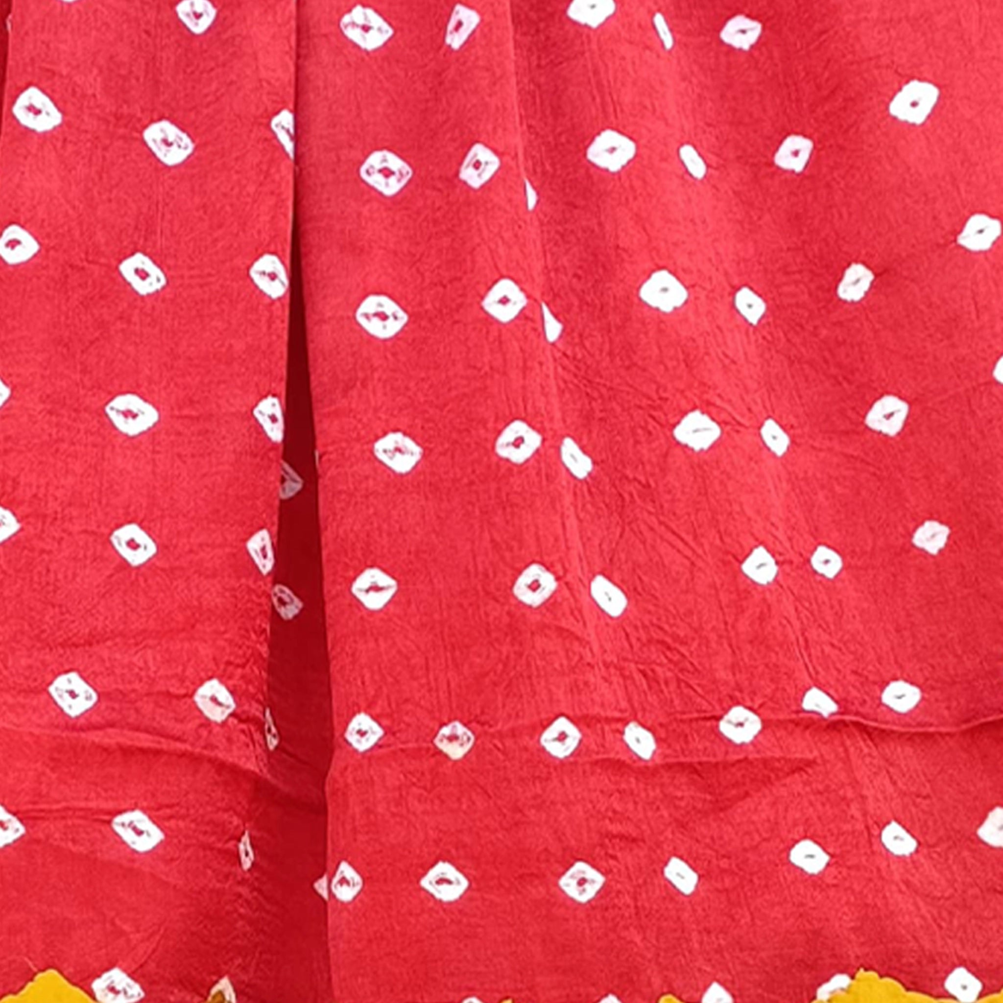 Ajrakh  Bandhani Print and Patchwork Dupatta - Pure Modal Silk - Scarlet Red