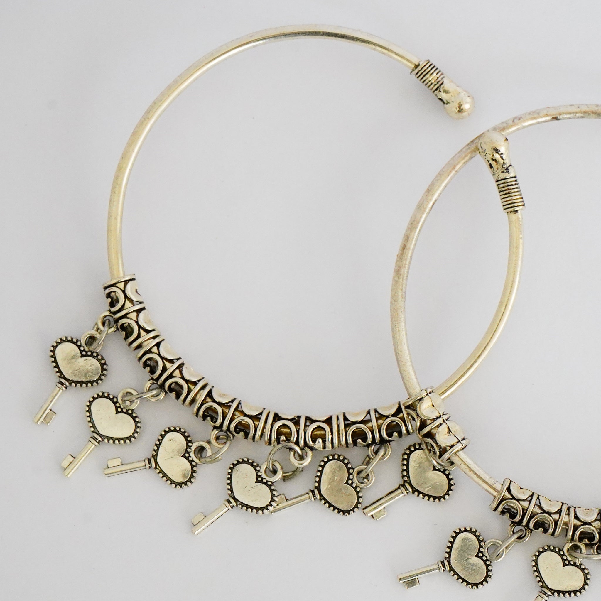 Oxidized German Silver Bangles with Dangling Heart Key(Set of 2)