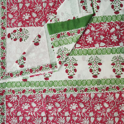 Blooming Beauty: Hand Block Printed-Deep Pink with Floral Print and Border