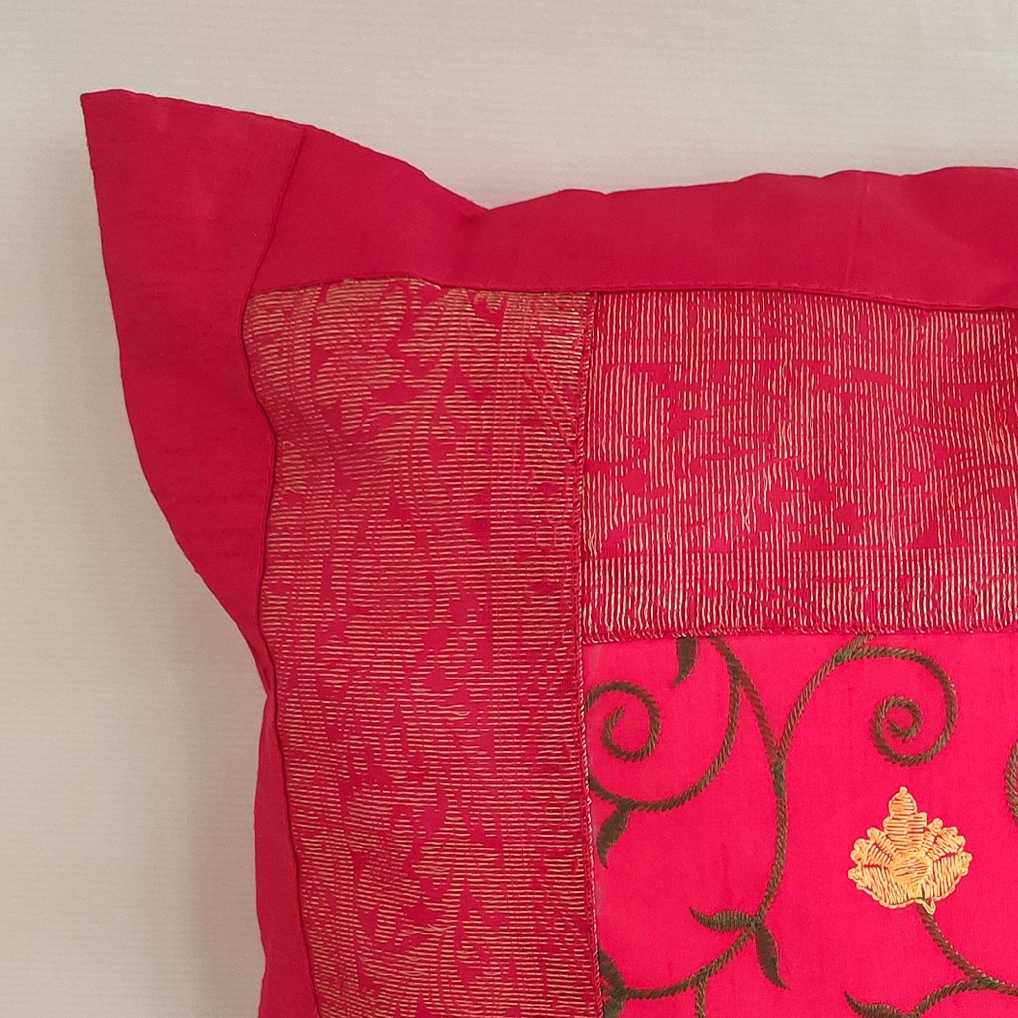 Banarasi Patchwork Pillow Covers with Zari Work Set of 2 (16cmx16cm)