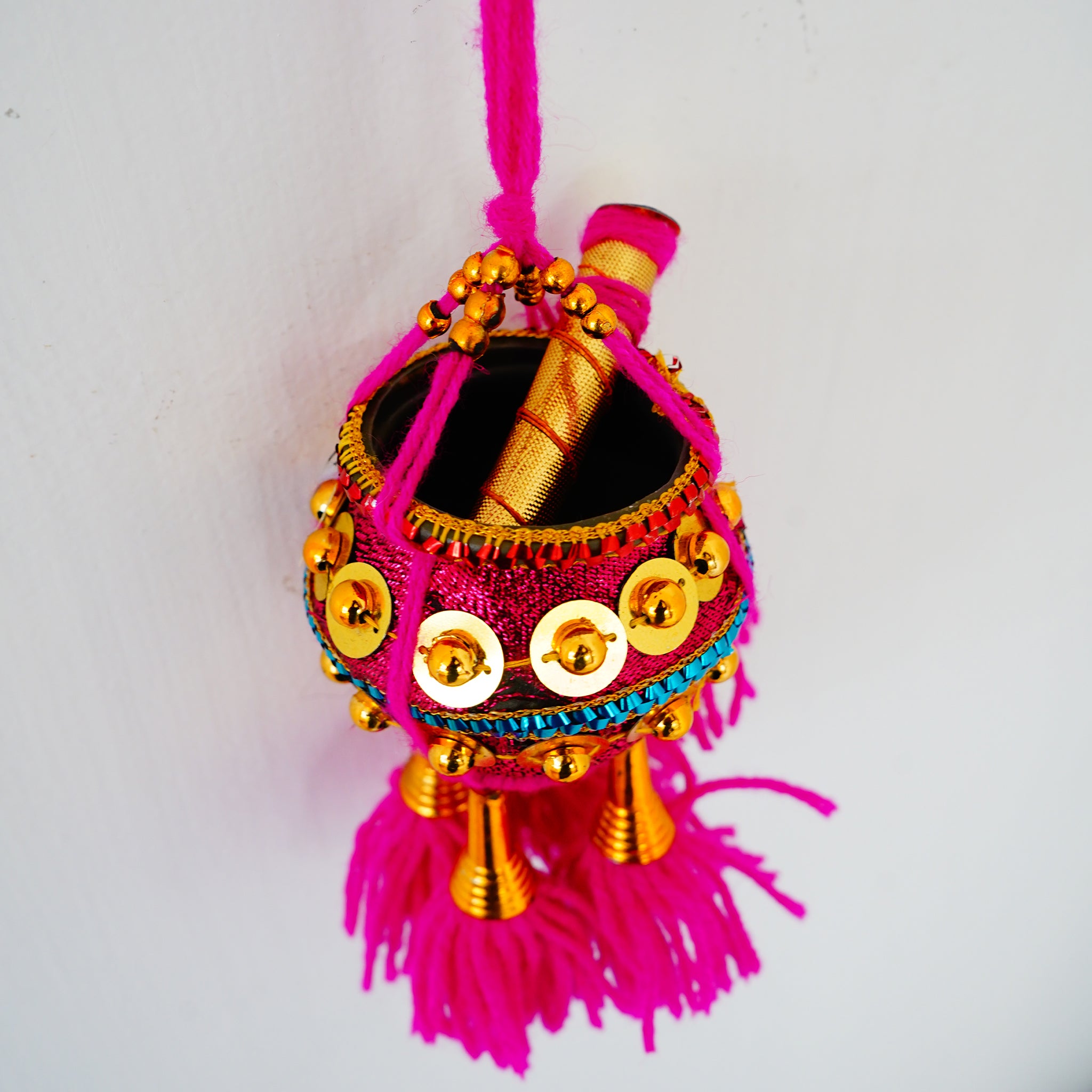 Lord Krishna's Vennaikuddam (Decorative Pot) with Flute Hanging