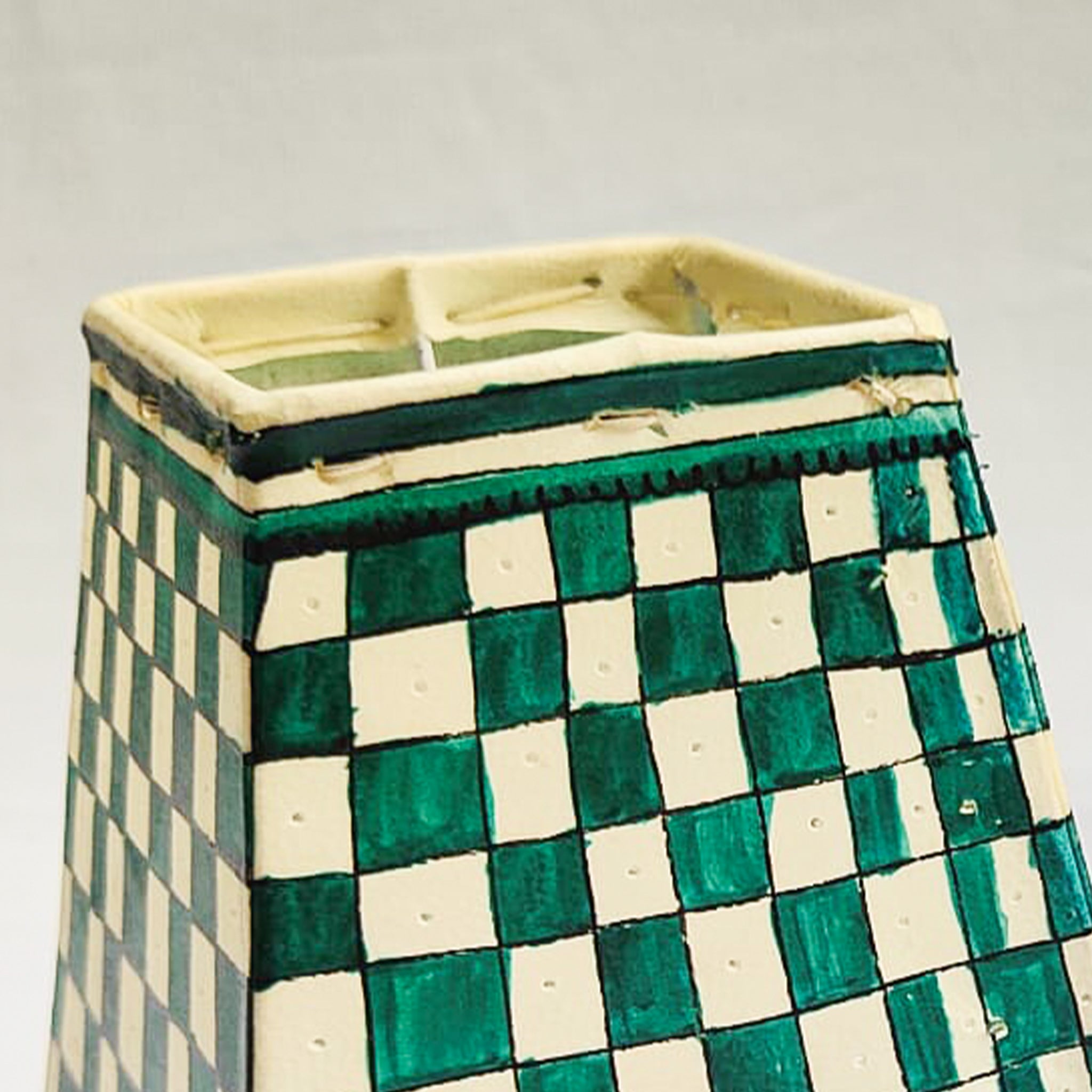 Green & White Square  Andhra Leather Table Lamp – Modern Geometric Design for Cozy Ambiance