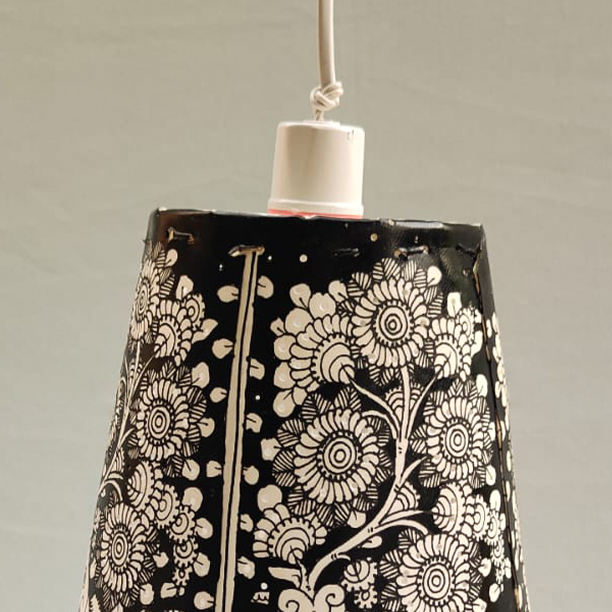 Black Andhra Leather Hanging Lamp  Flora & Fauna Design for Elegant Modern Decor-10 Inch