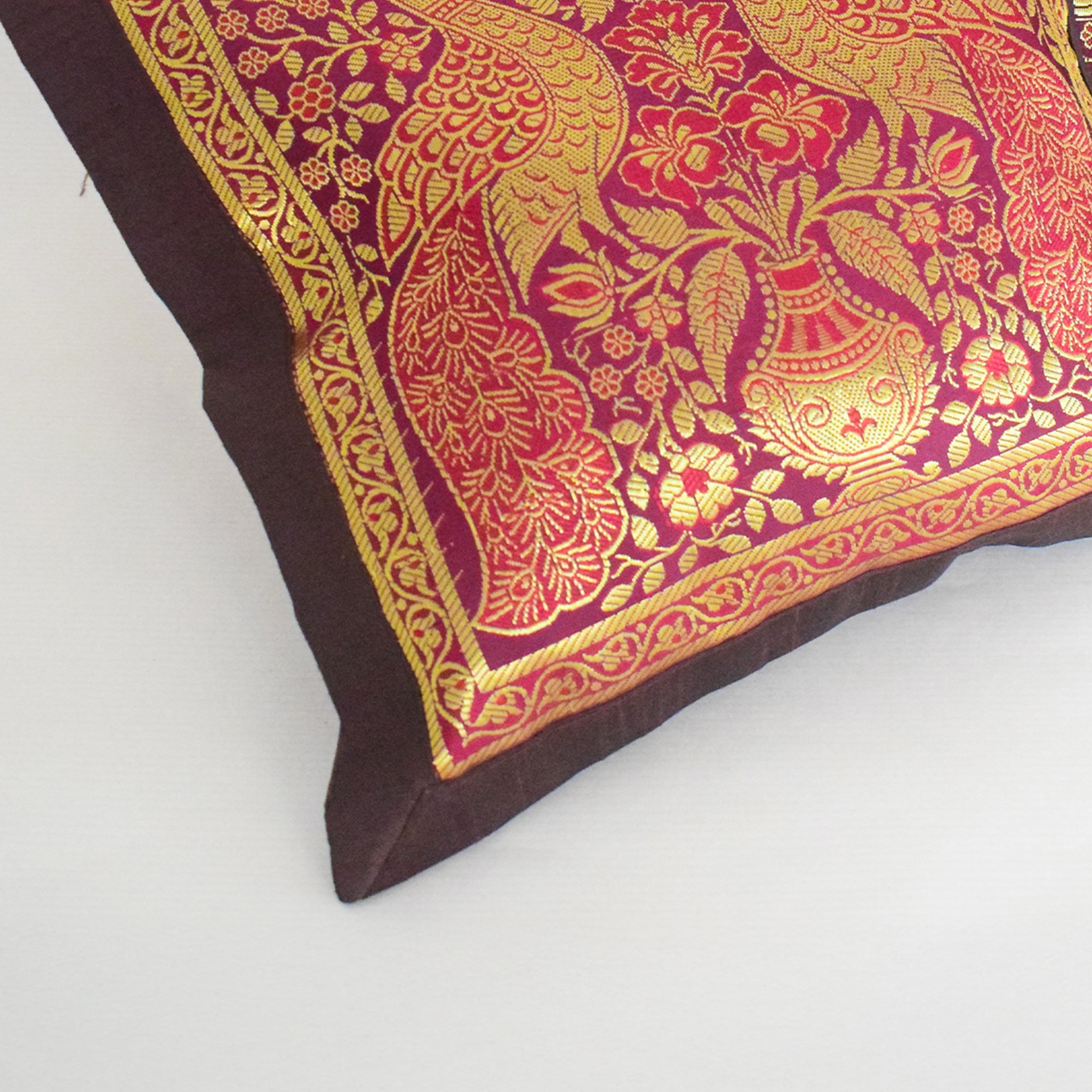 Banarasi Patchwork Pillow Covers with Zari Work Set of 2 (16cmx16cm)