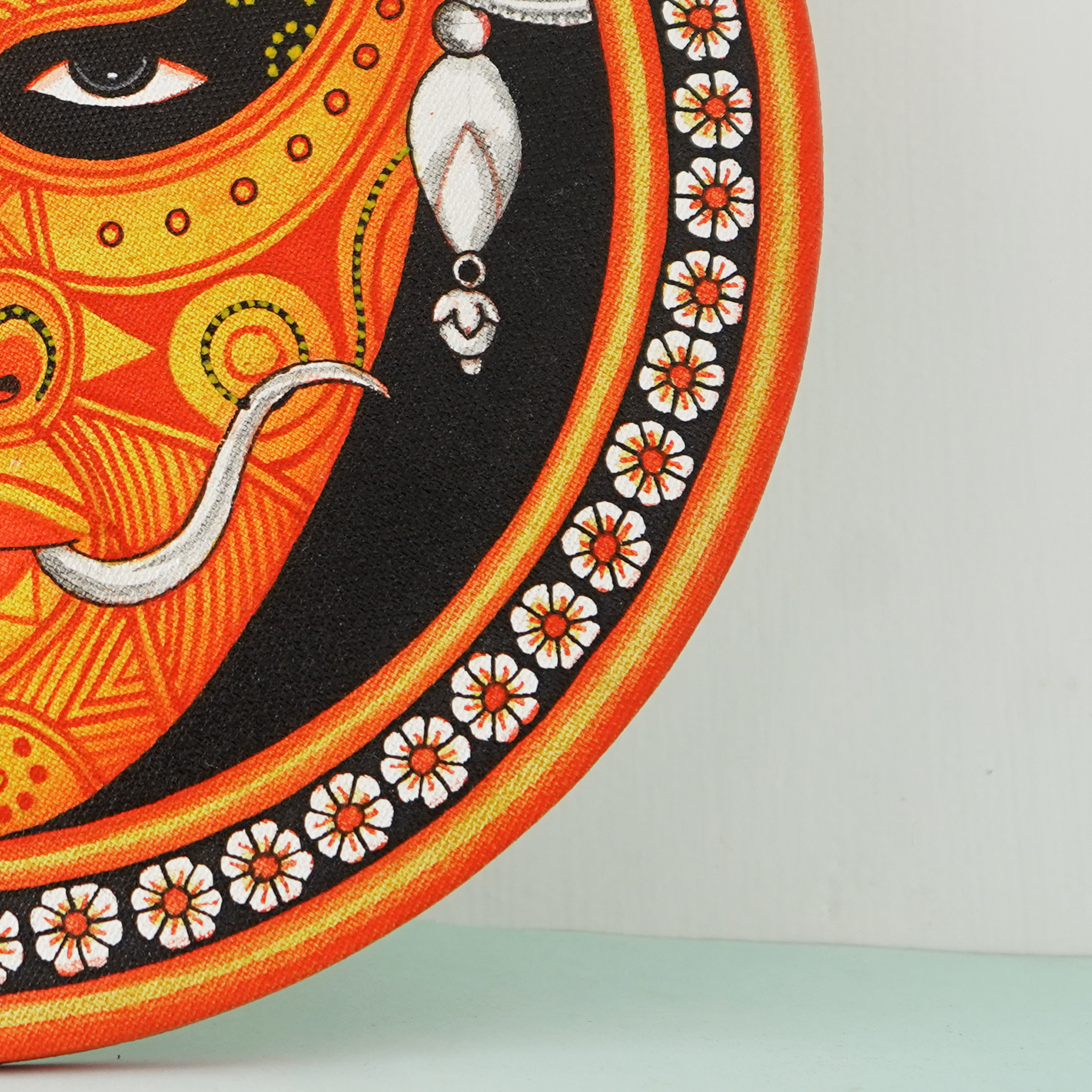 Kerala Mural Art Masterpiece: Vivid Theyyam Face Round Frame  (Dia - 12 inches) mural painting wall art by Culturati