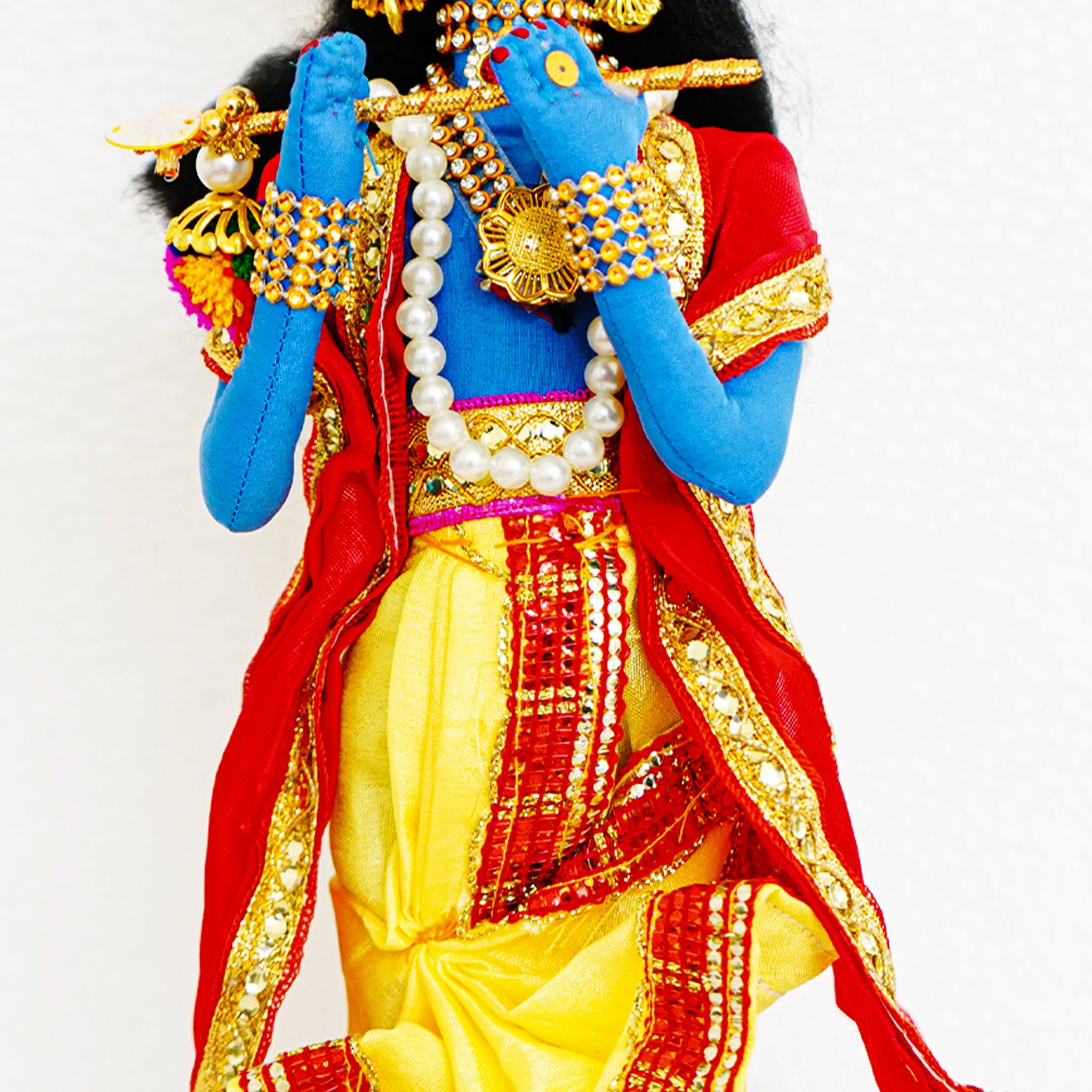 Handmade Fabric Doll Flute Enchanter Krishna in Bliss Blue Crown