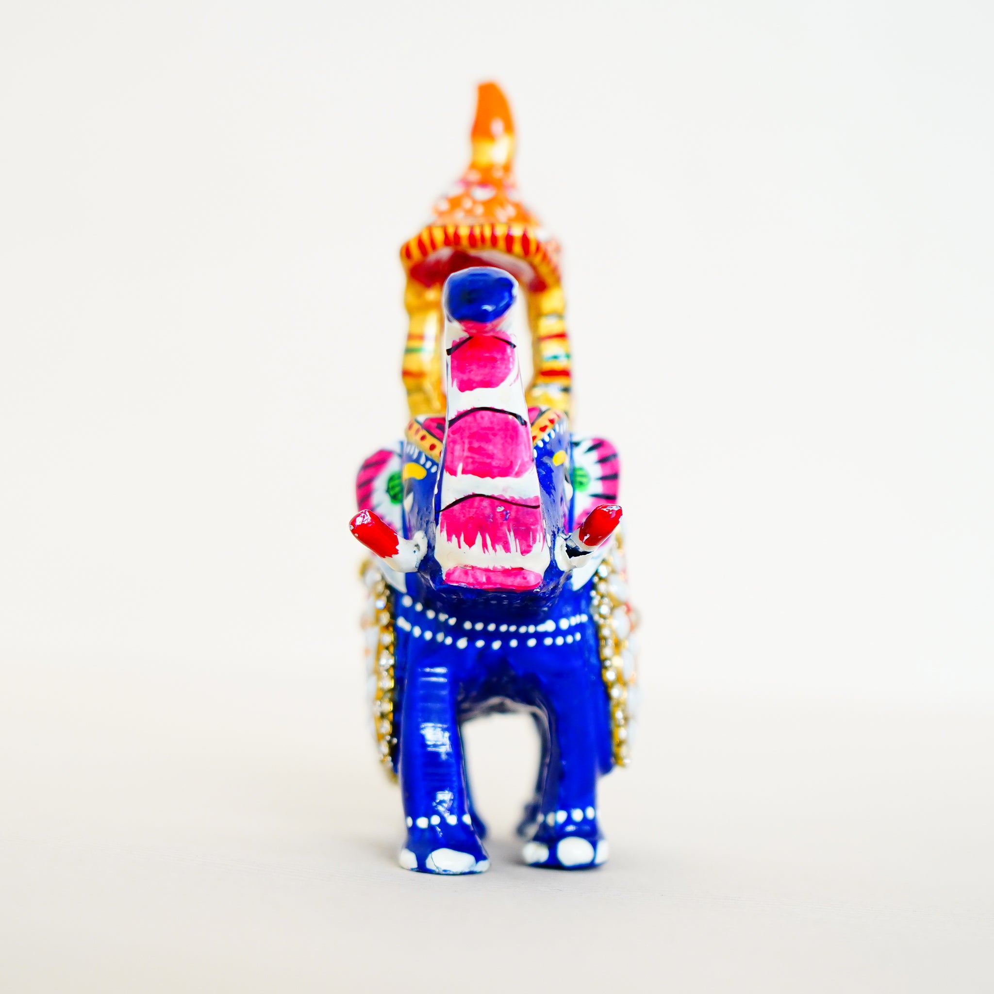 Elegant Handcrafted Meenakari Design Elephant With Howdah Seat Beaded Statue Blue (3 Inch)