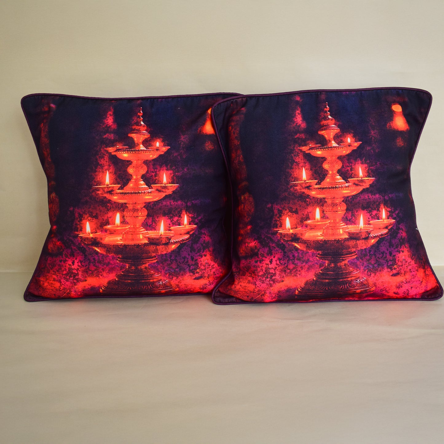 Glowing Diya Digital Printed Cushion Cover