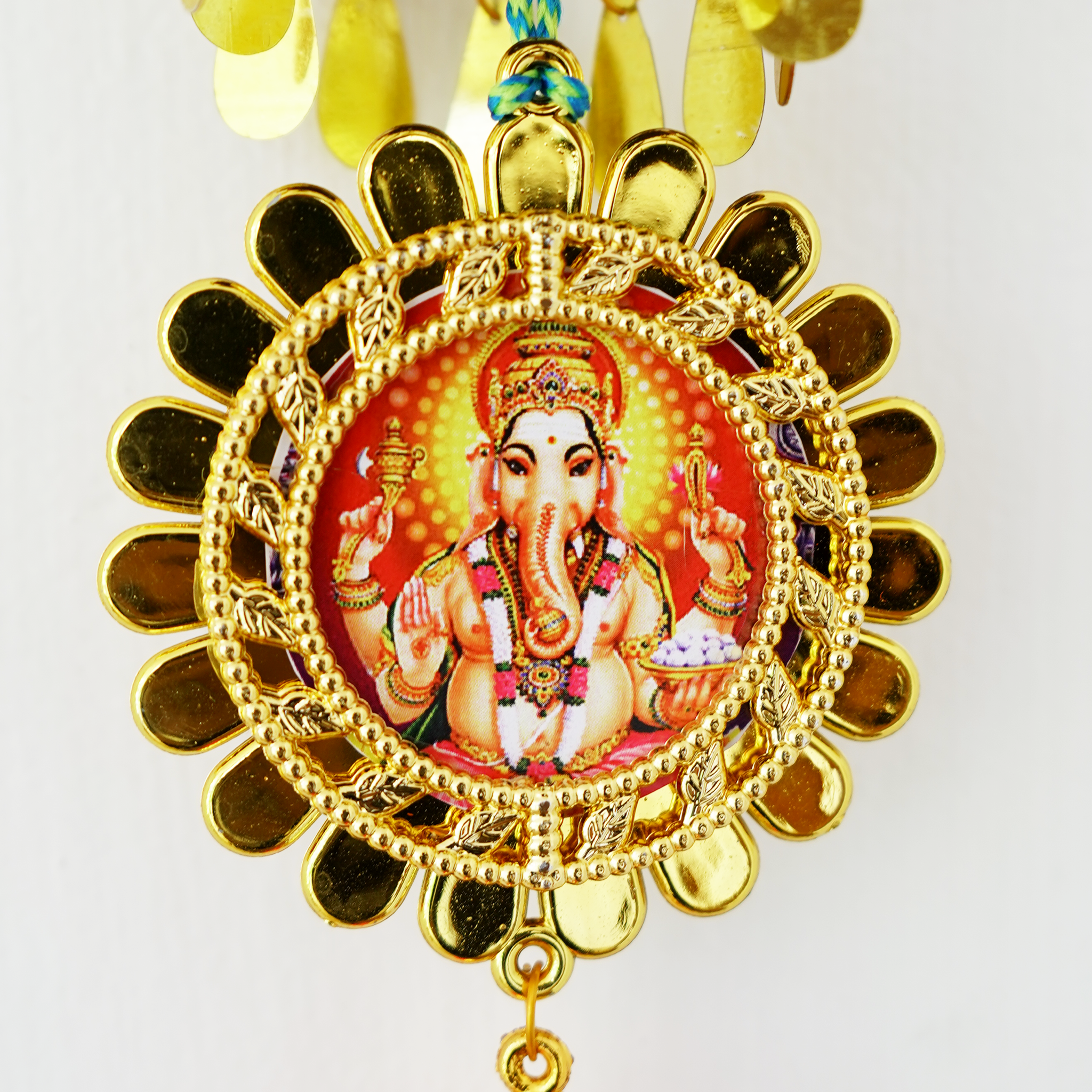 Padmanabhaswamy & Ganesha Dual Sided Car Hanging – Decorative Temple Umbrella Design with Tassels(Pack of 2)