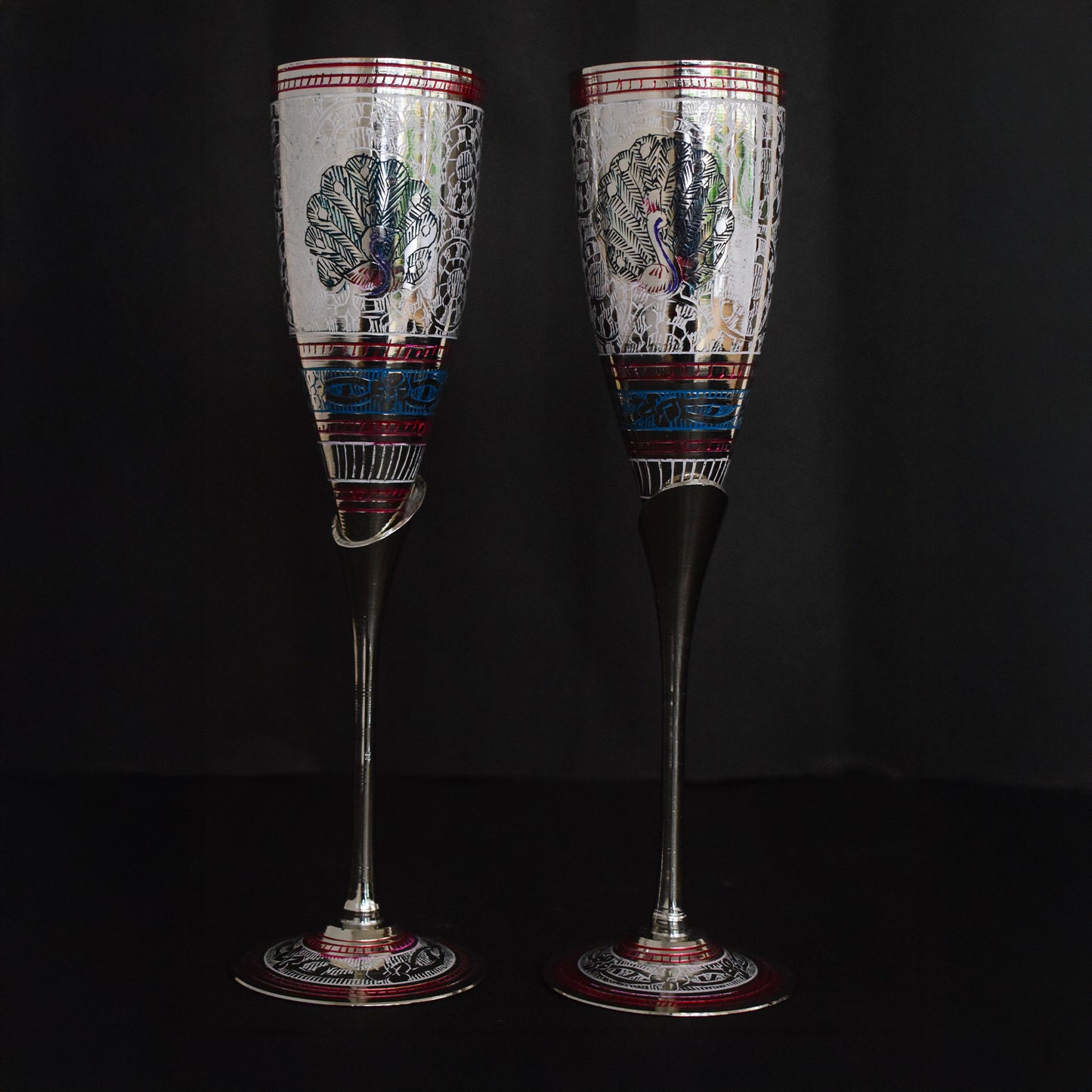 Brass Wine Glass with Handmade Peacock Design Minakari Work