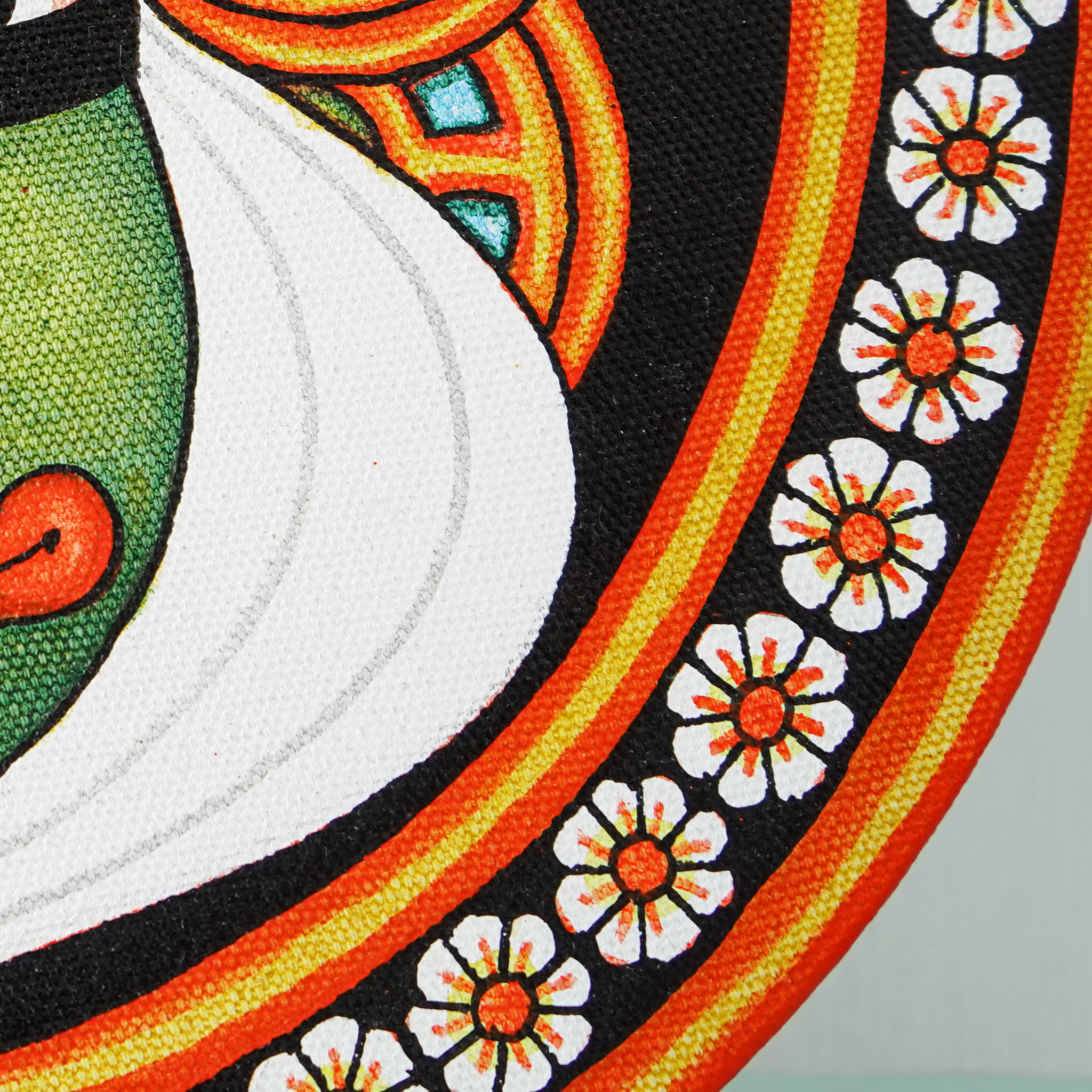 Kerala Mural Art Masterpiece: Vibrant Kathakali Face Round Frame  (Dia - 12 inches) mural painting wall art by Culturati
