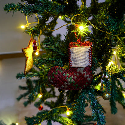 Eco-Friendly Christmas Tree Decoration-Red Santa Boot|Handmade Screw Pine