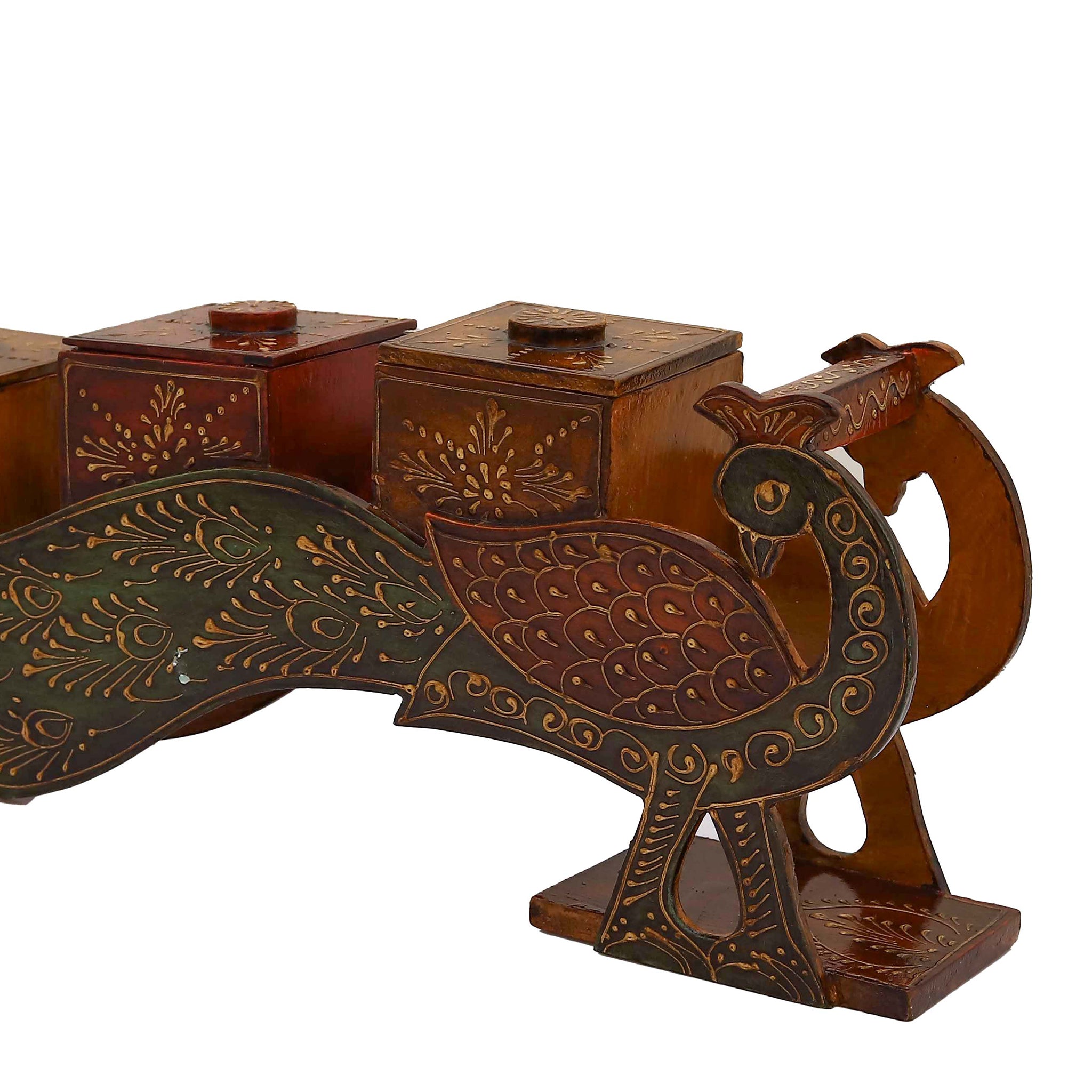 Peacock Carrying 3 Compartments Wooden Dry Fruit Box Beautiful Blend of Craftsmanship