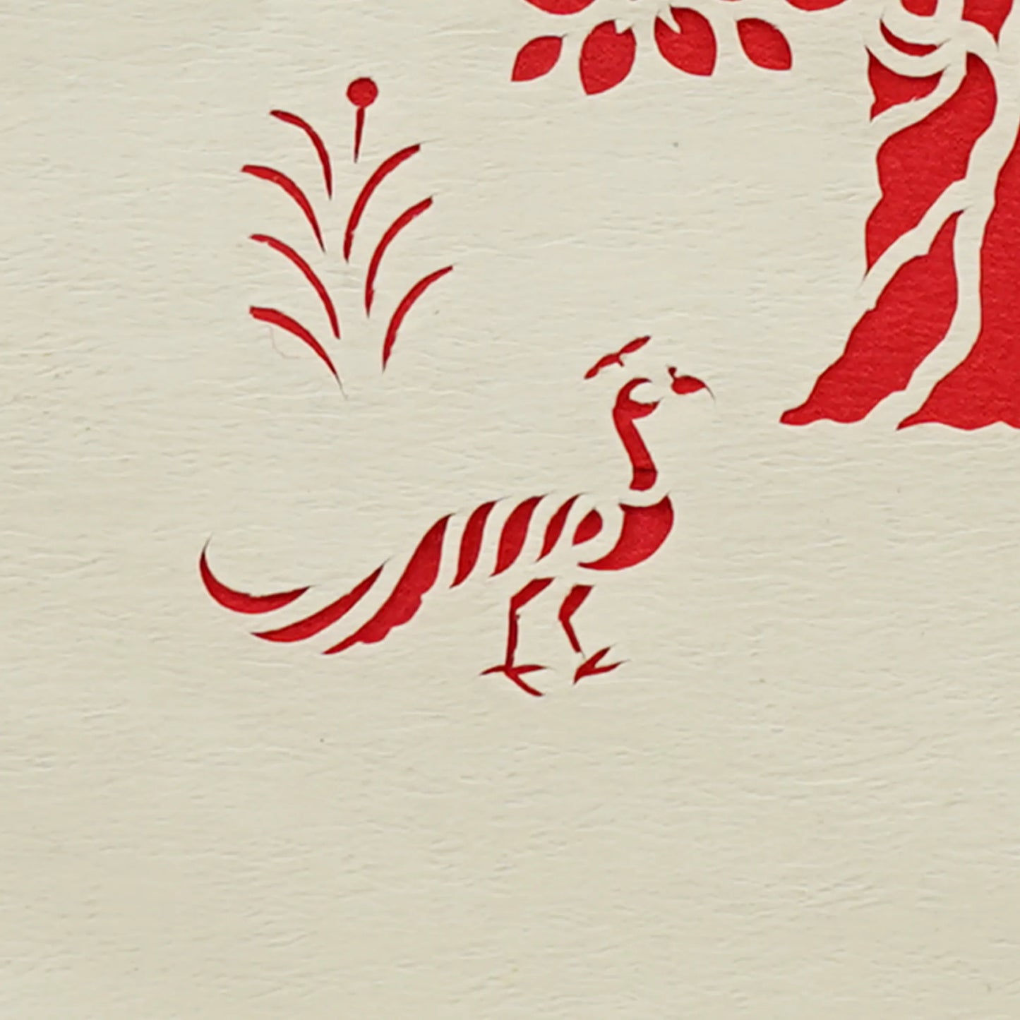 Kadam Tree with Peacock-Sanjhi Paper Cutting Art-Red Background