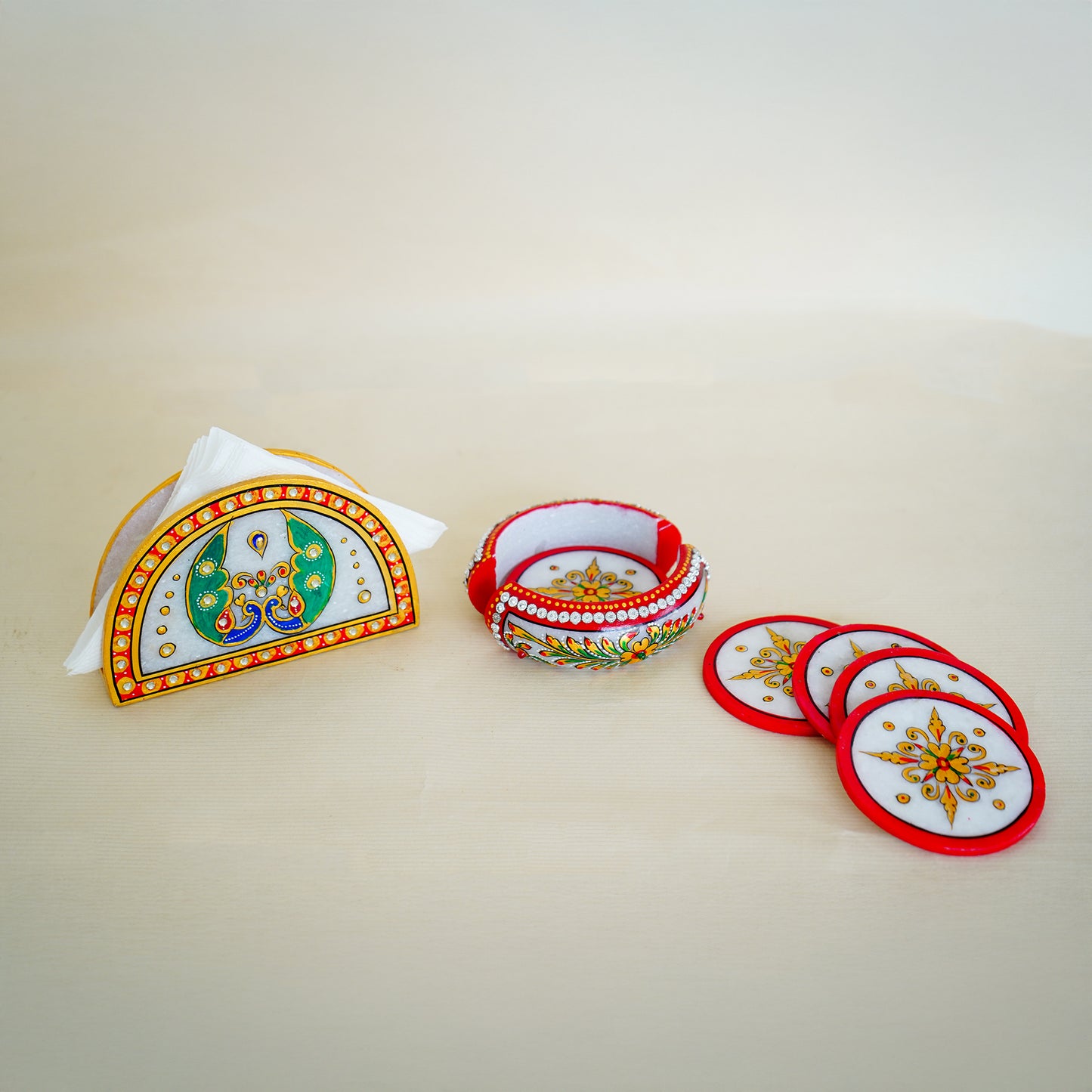 Kishangarh Marble Combo Pack Napkin Holder and  Tea Coasters