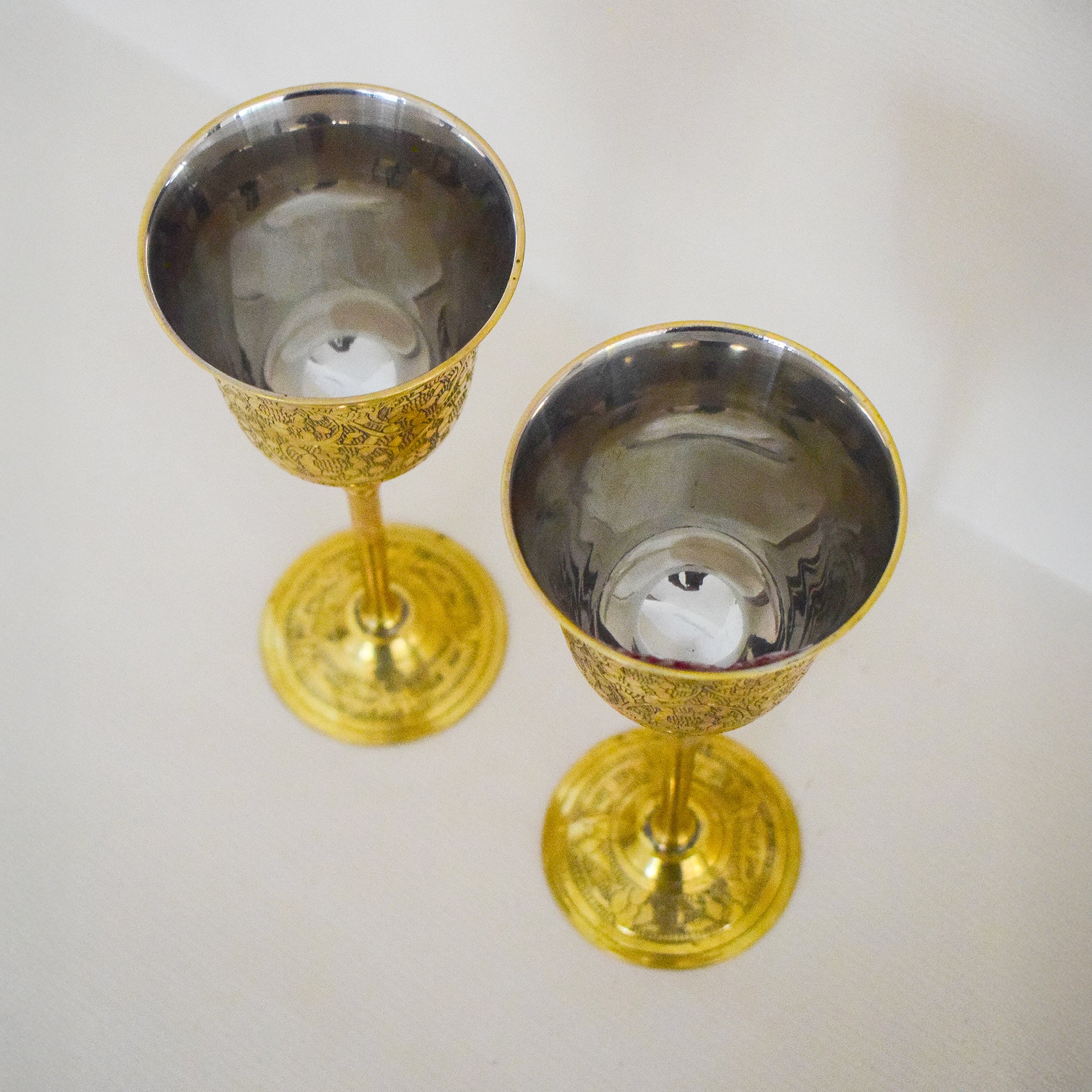 Brass Wine Glass with Handmade Golden Floral Minakari Work-Set of Two