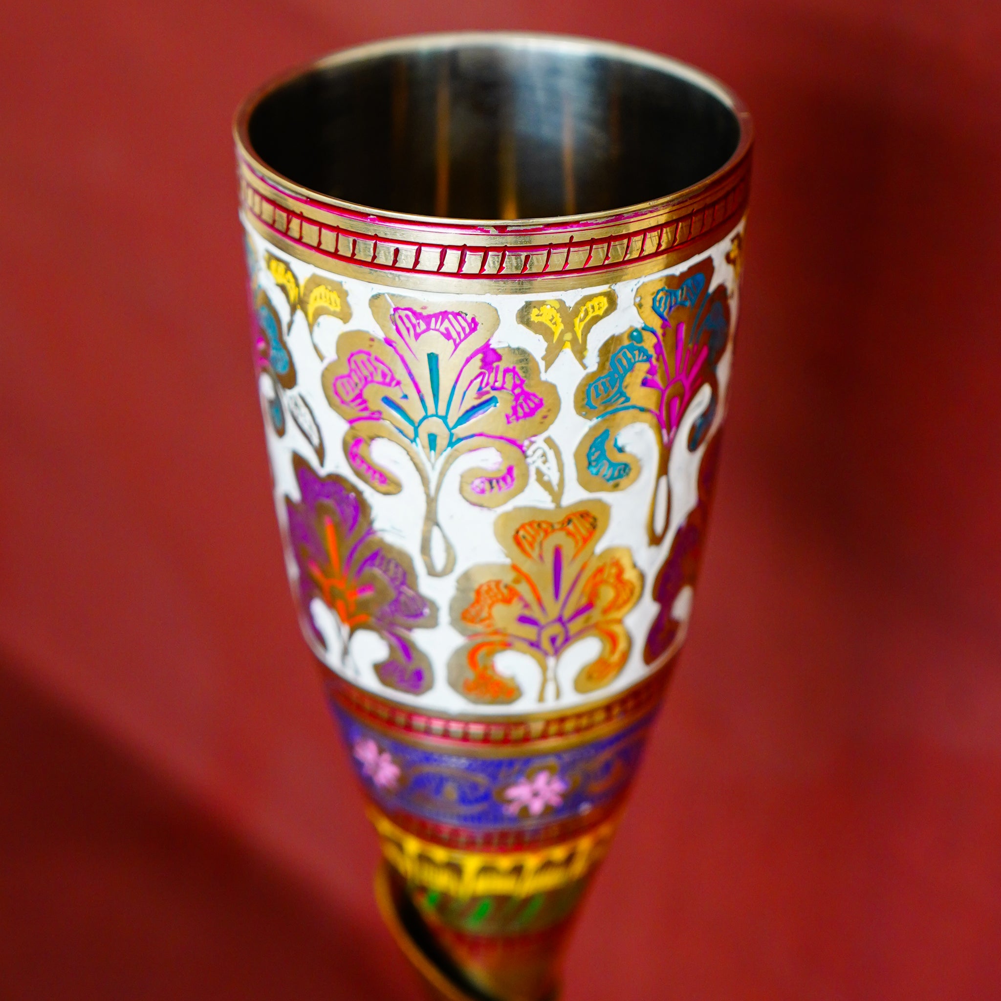 Brass Wine Glass with Handmade Minakari Work Floral