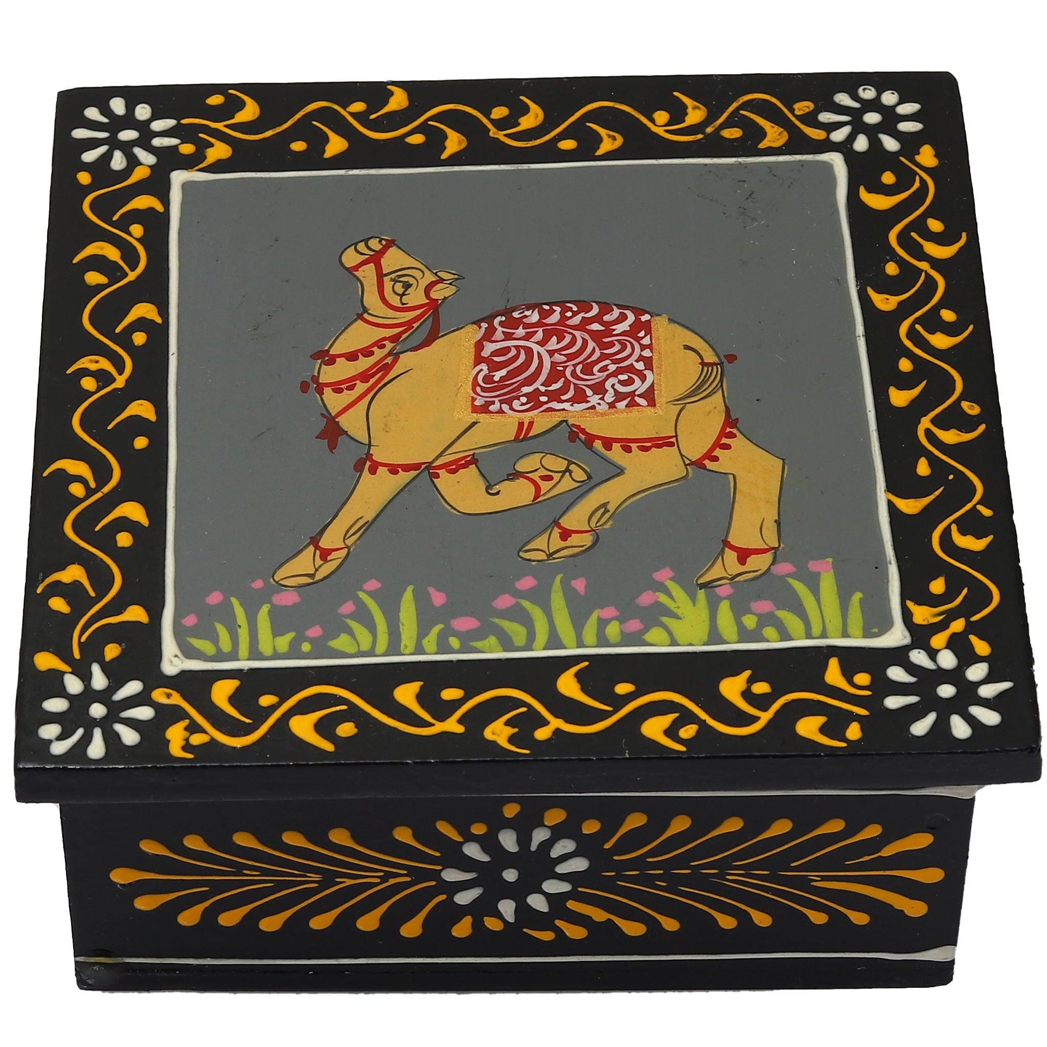 Hand Painted Rajasthani Camel Square Shaped Wooden Tea Coaster - Set of 6