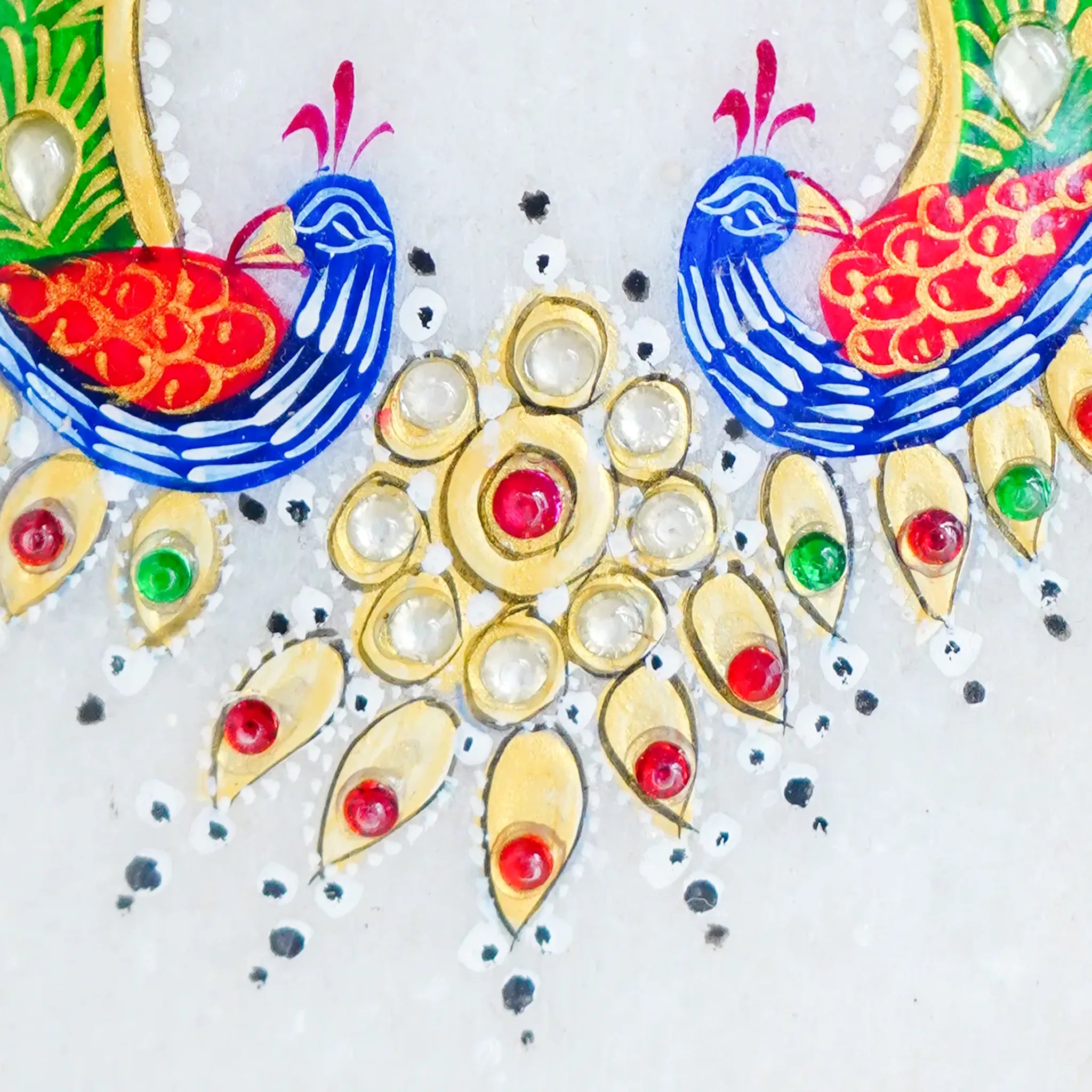 Marble Painted Flower Shaped Peacock Necklace with with Colourful Beads