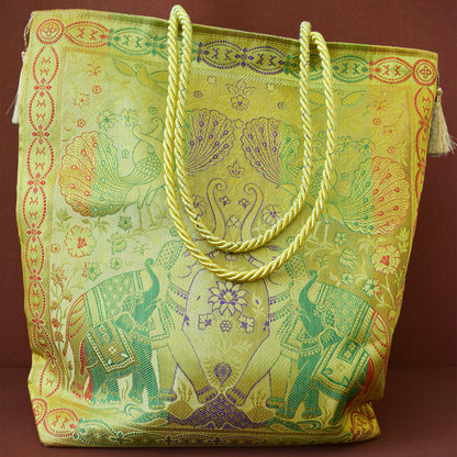 Cream Banarasi Bag with Zari Work