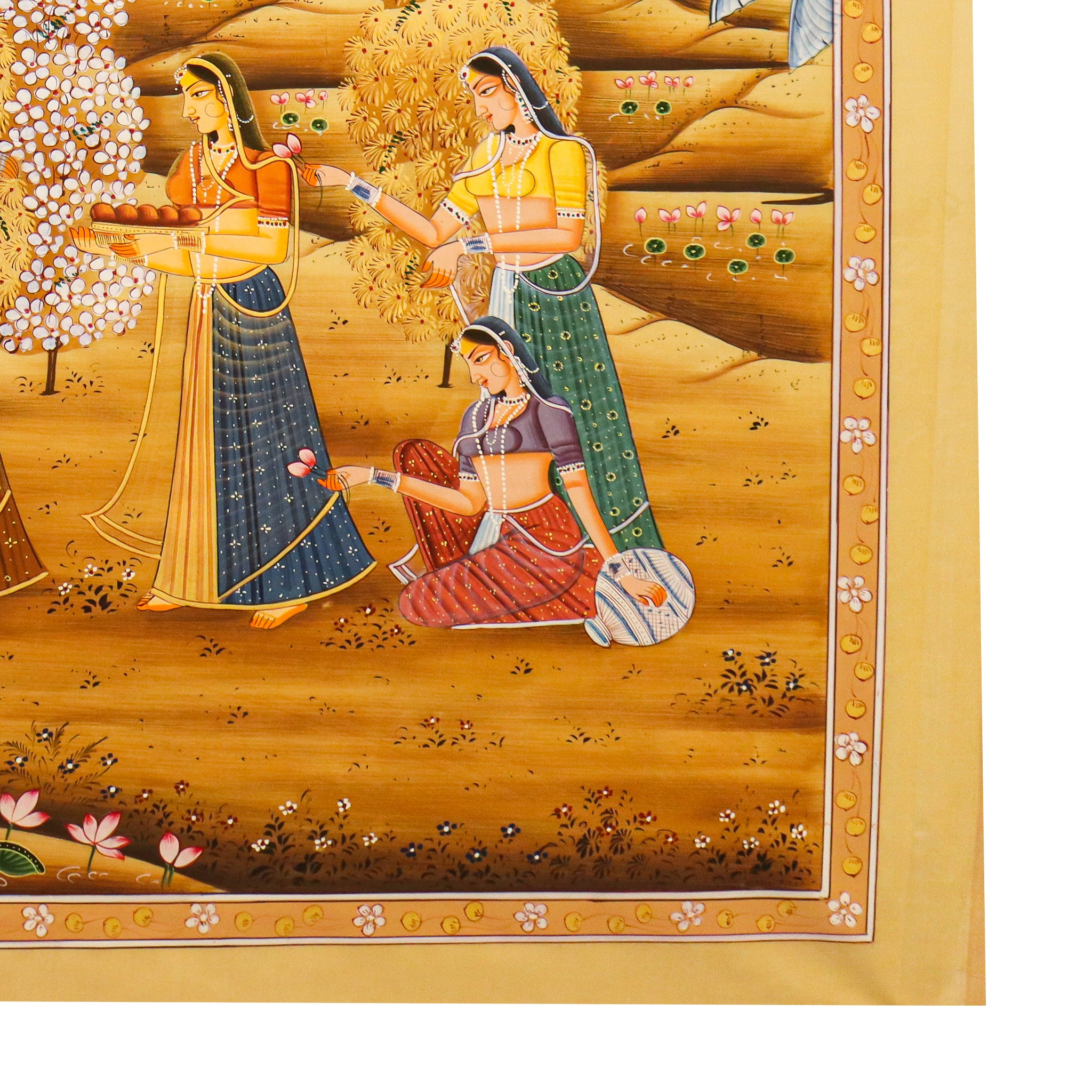 Traditional Pichwai Art – Radha Krishna with Musical Gopikas Under Blooming Tree-Made to Order