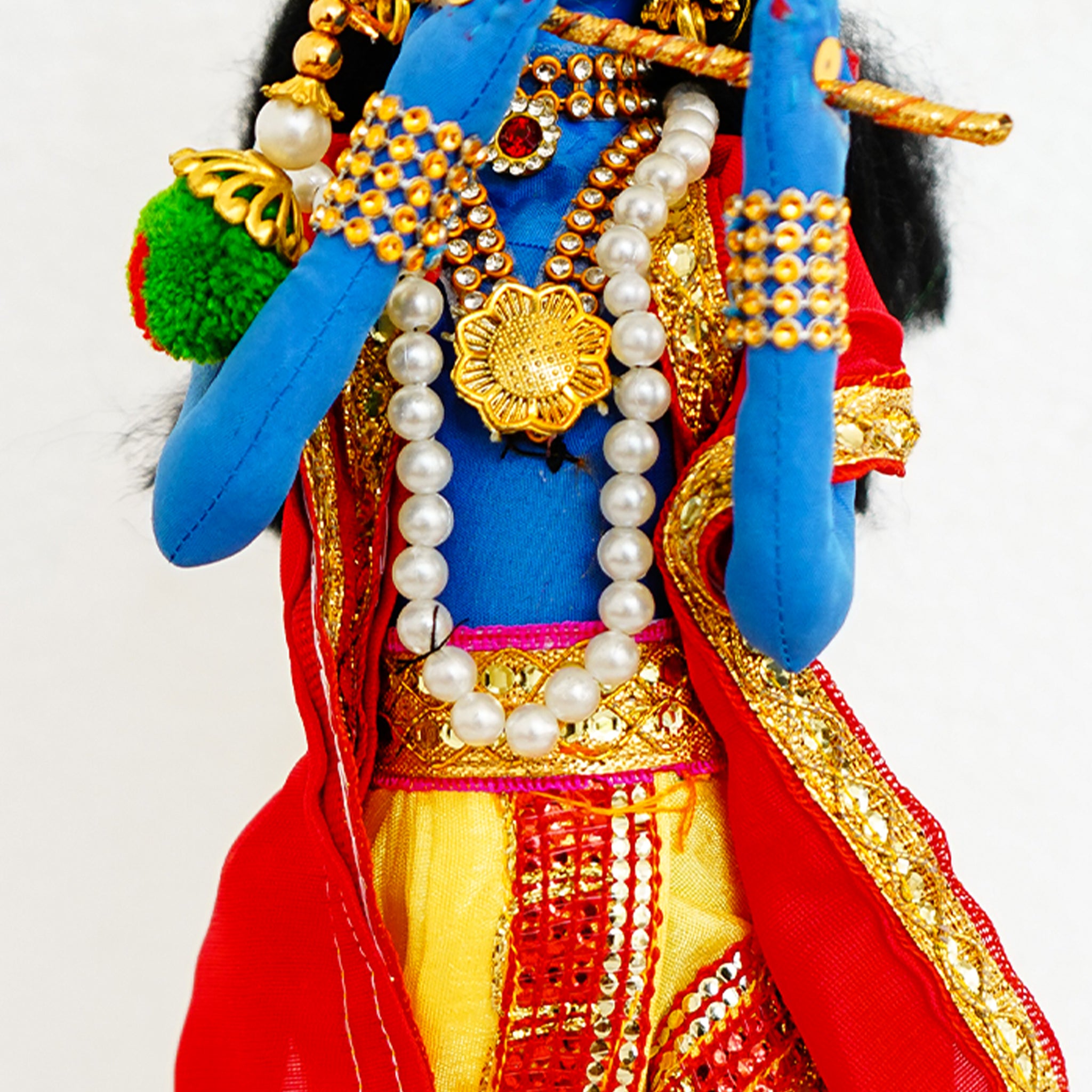 Handmade Fabric Doll Flute Enchanter Krishna in Bliss Green Crown