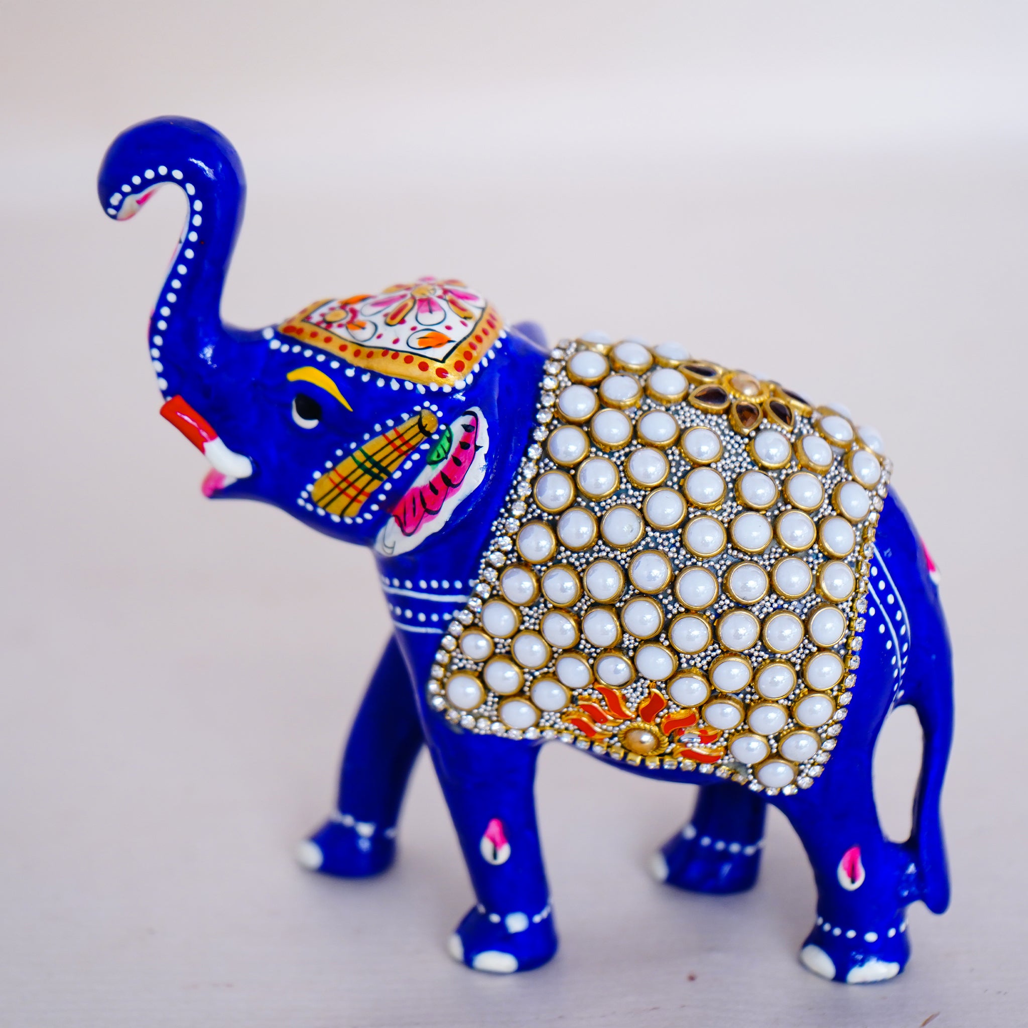 Elegant Handcrafted Meenakari Design Elephant Beaded Statue Blue