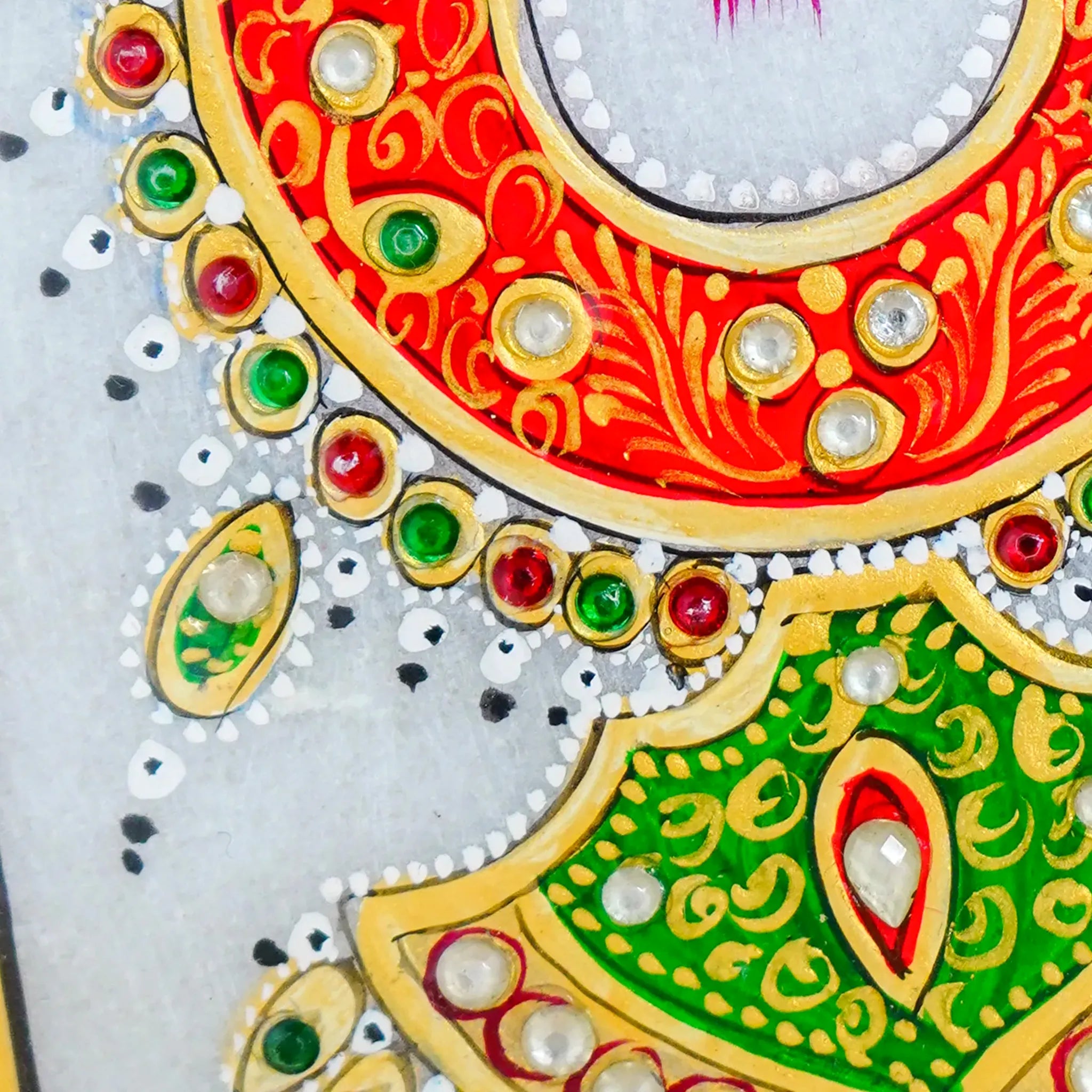 Marble Tile Fan shaped choker Necklace Painting with Antique Touch Golden Frame