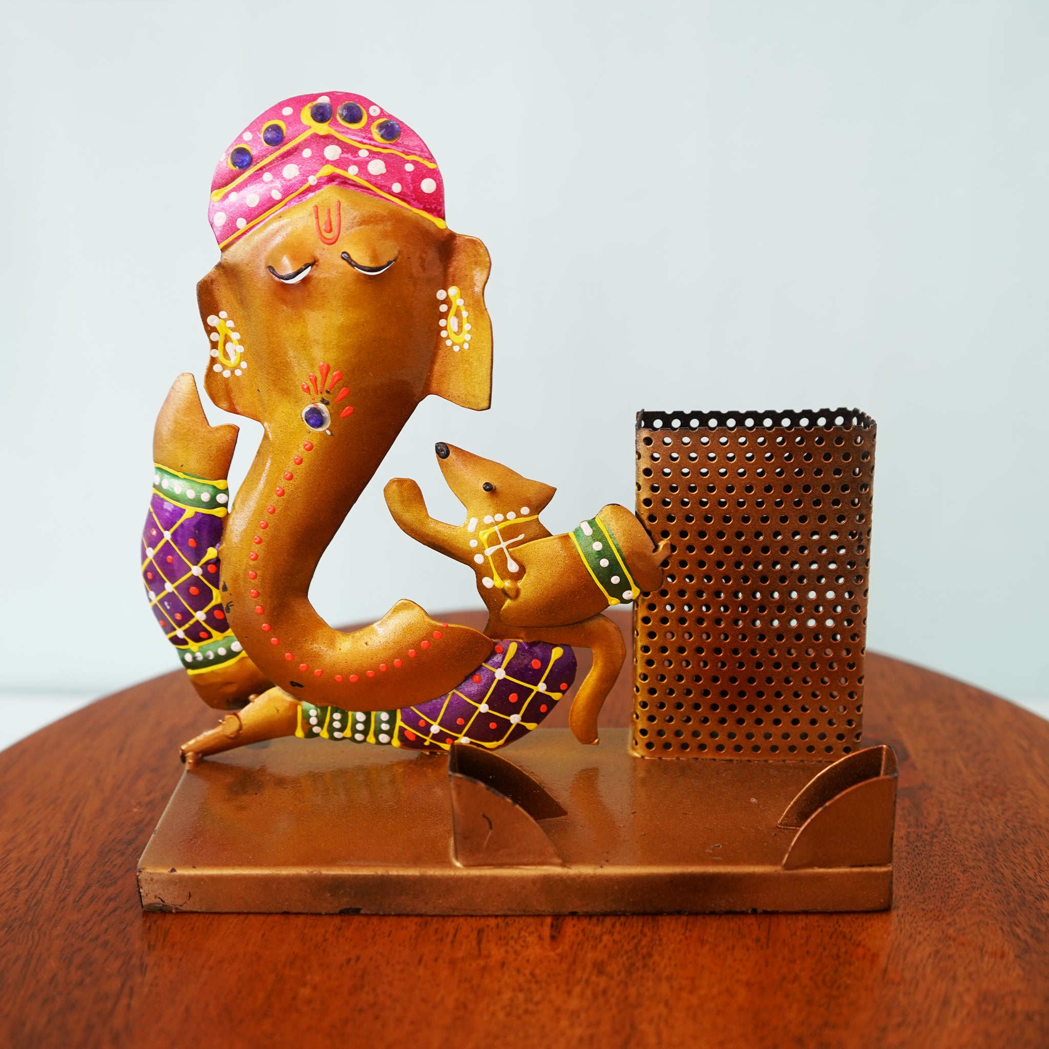 Handcrafted Ganesha Pen Stand - Brass Desk Organizer with Lord Ganesh - Culturati