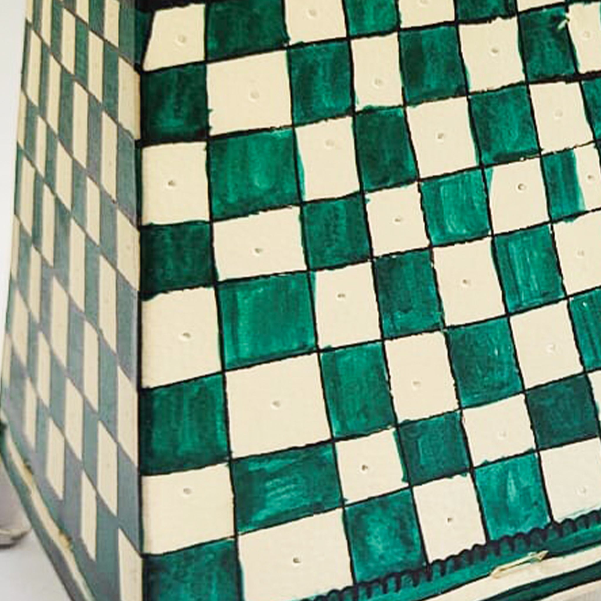 Green & White Square  Andhra Leather Table Lamp – Modern Geometric Design for Cozy Ambiance