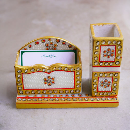 Kishangarh Marble Card Holder with Pen Stand