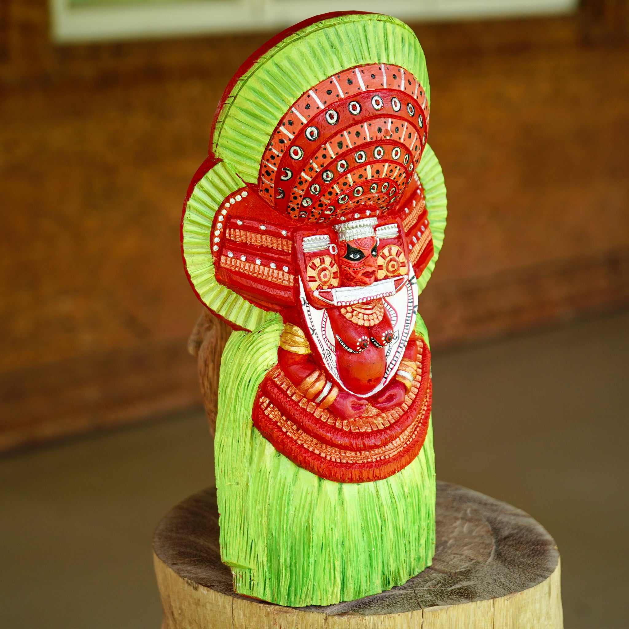 Handcrafted  Bhagavathi Theyyam Wooden Replica - Made to Order