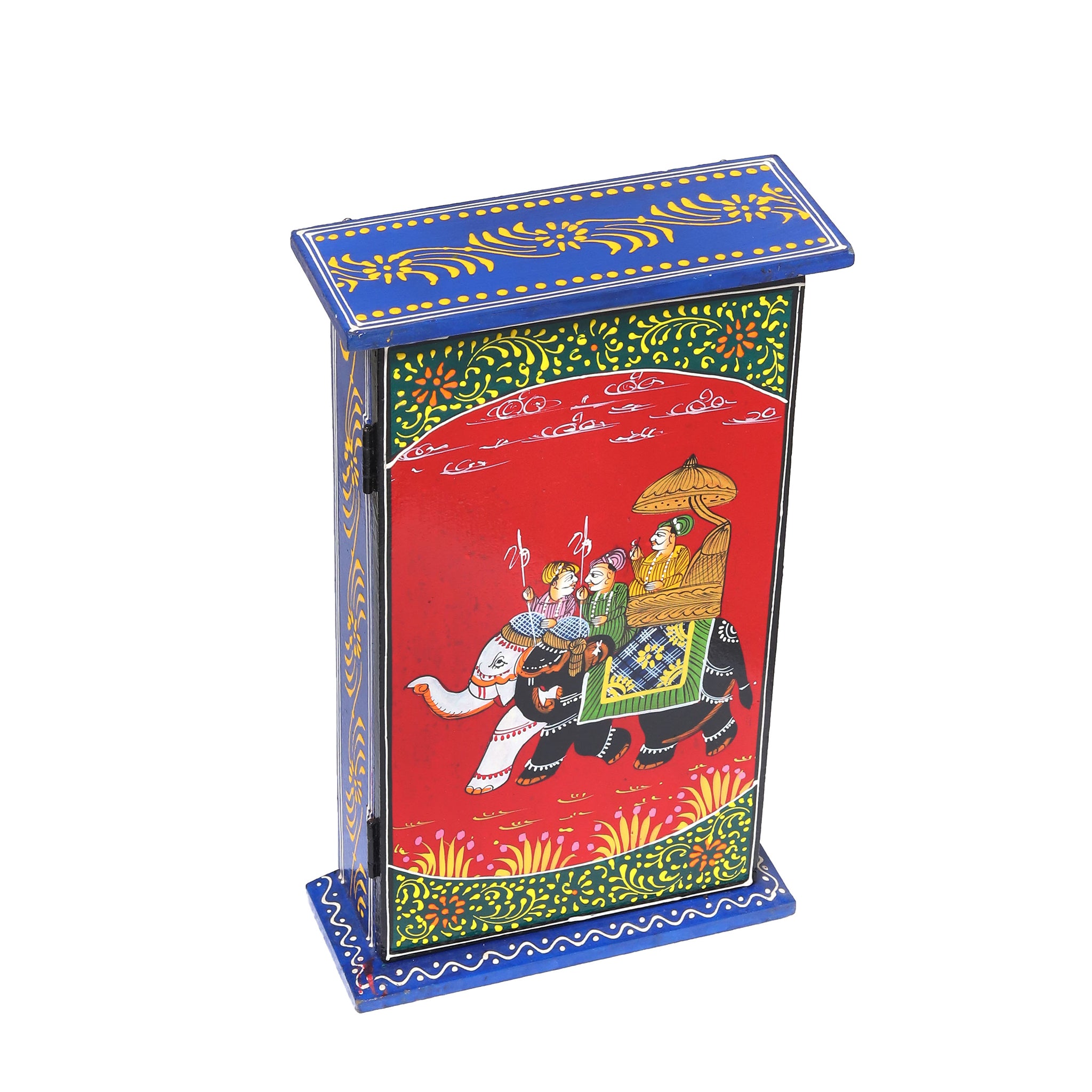 Rajasthani Hand-Painted Royal Elephant Wooden Key Holder Box-Red