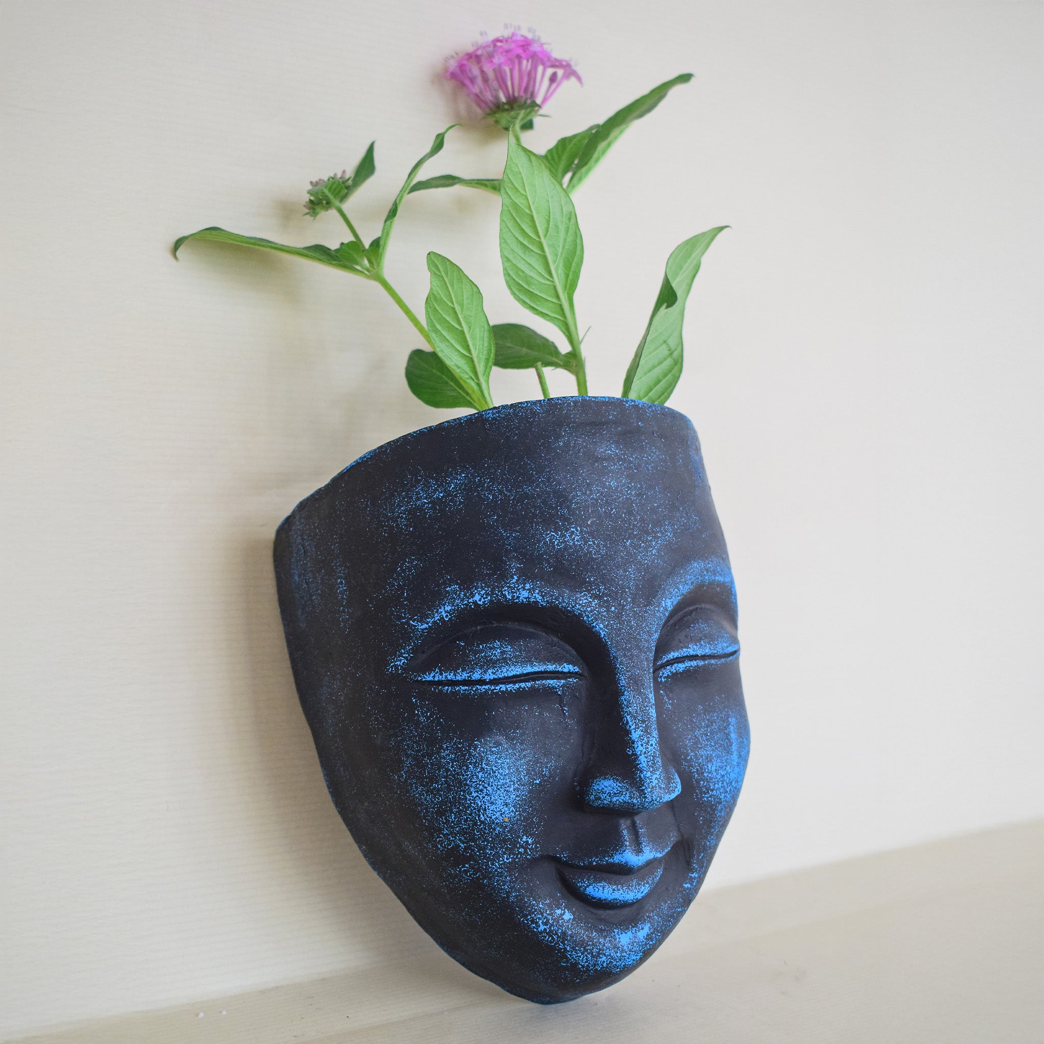 Handmade, Hand-Painted Hanging Terracotta Face Planter