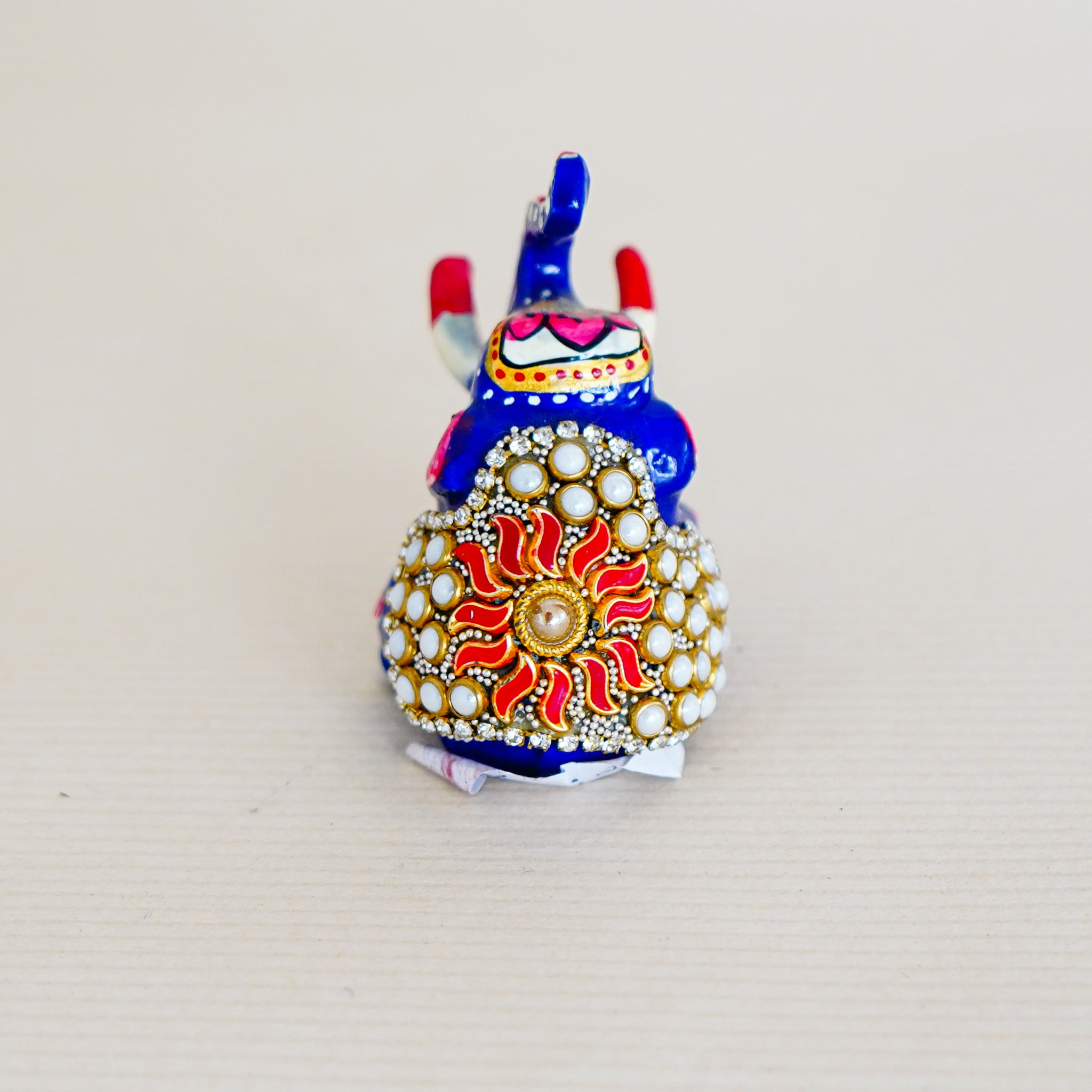 Elegant Handcrafted Meenakari Design Elephant Sitting Statue Beaded Blue (2 Inch)